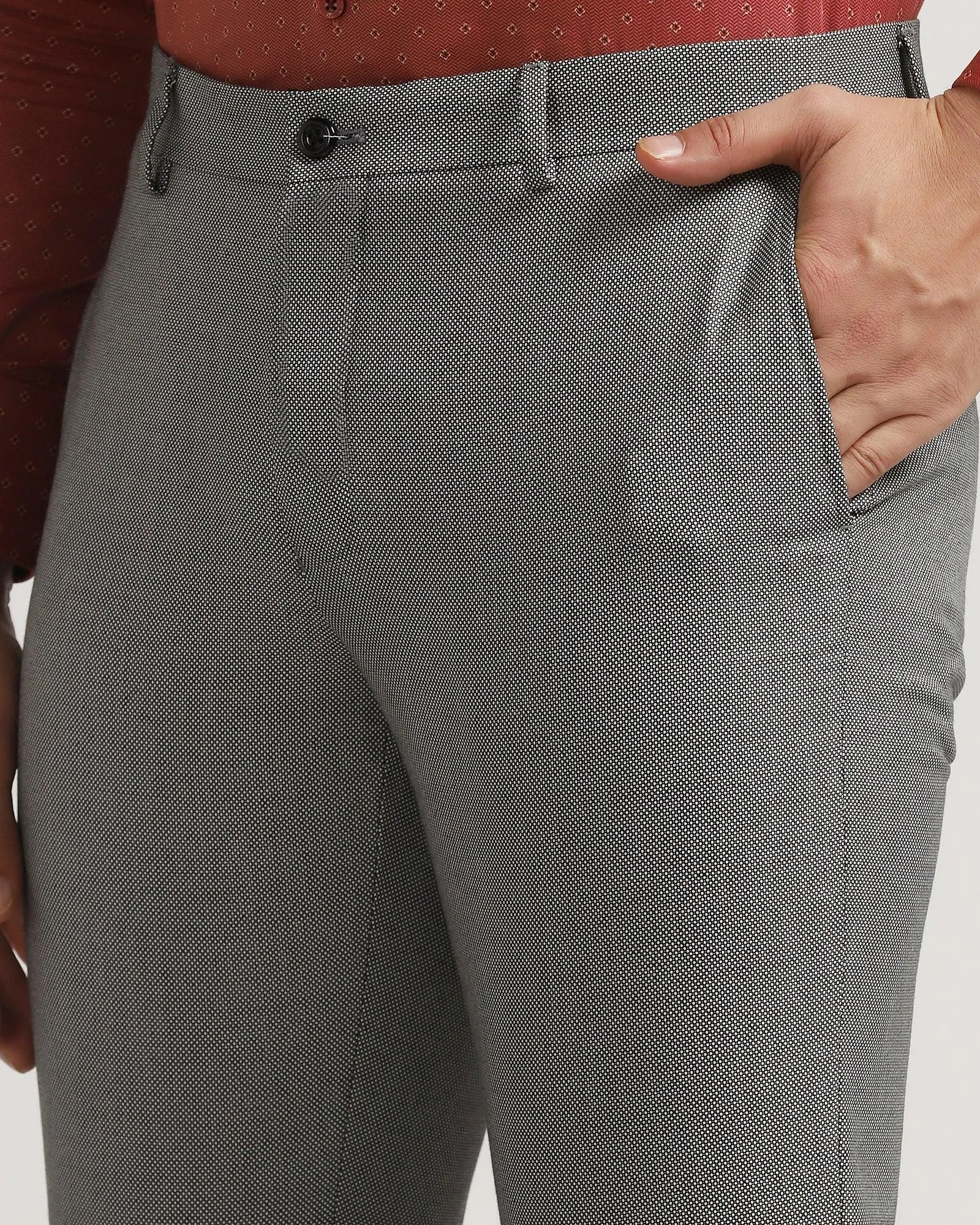 Core Cut Neutral Tone Slim fit B-91 Formal Grey Textured Trouser - Hoop
