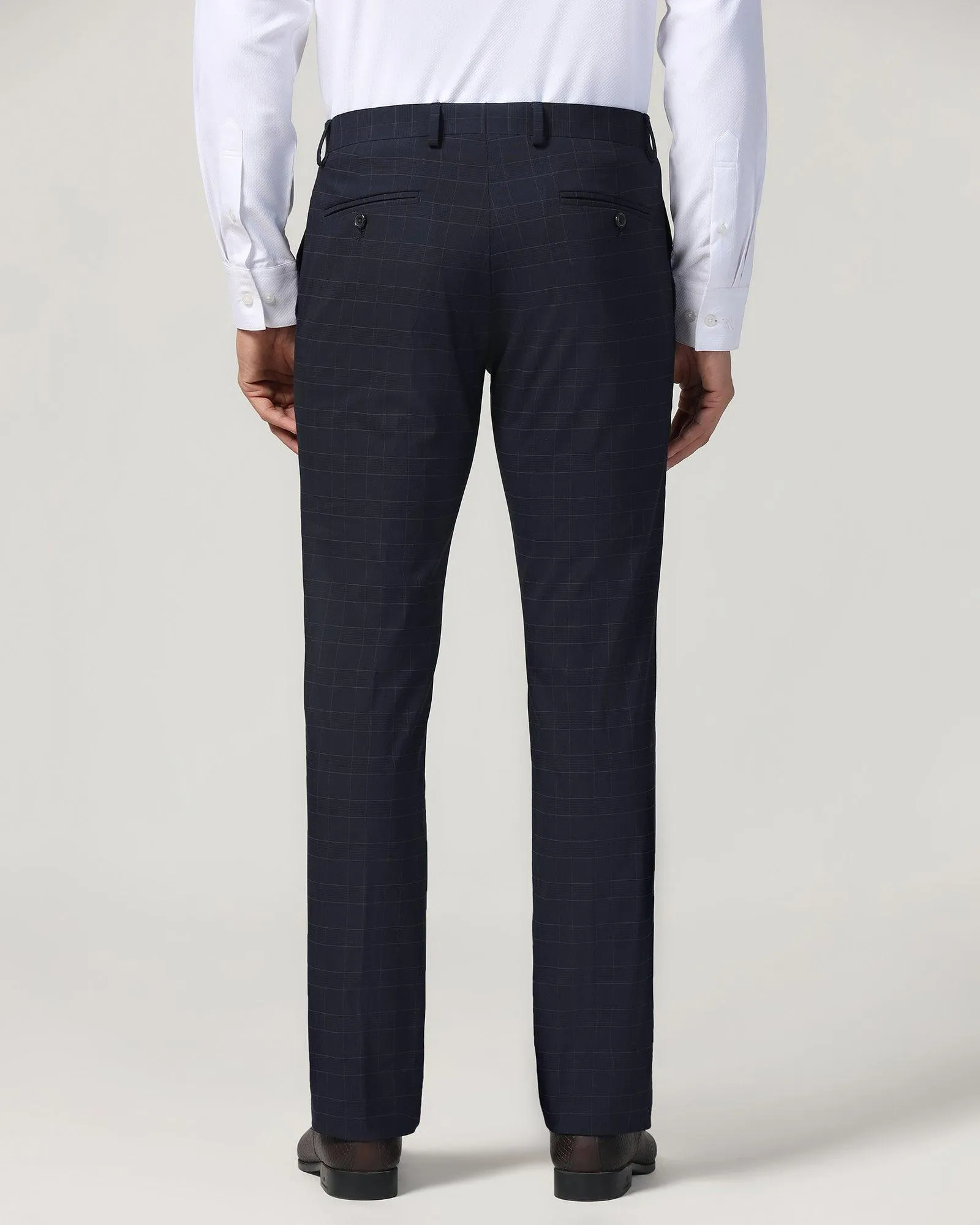 Slim Fit B-91 Formal Navy Check Trouser - Cobalt Sporty Appeal HighRiseWaistband