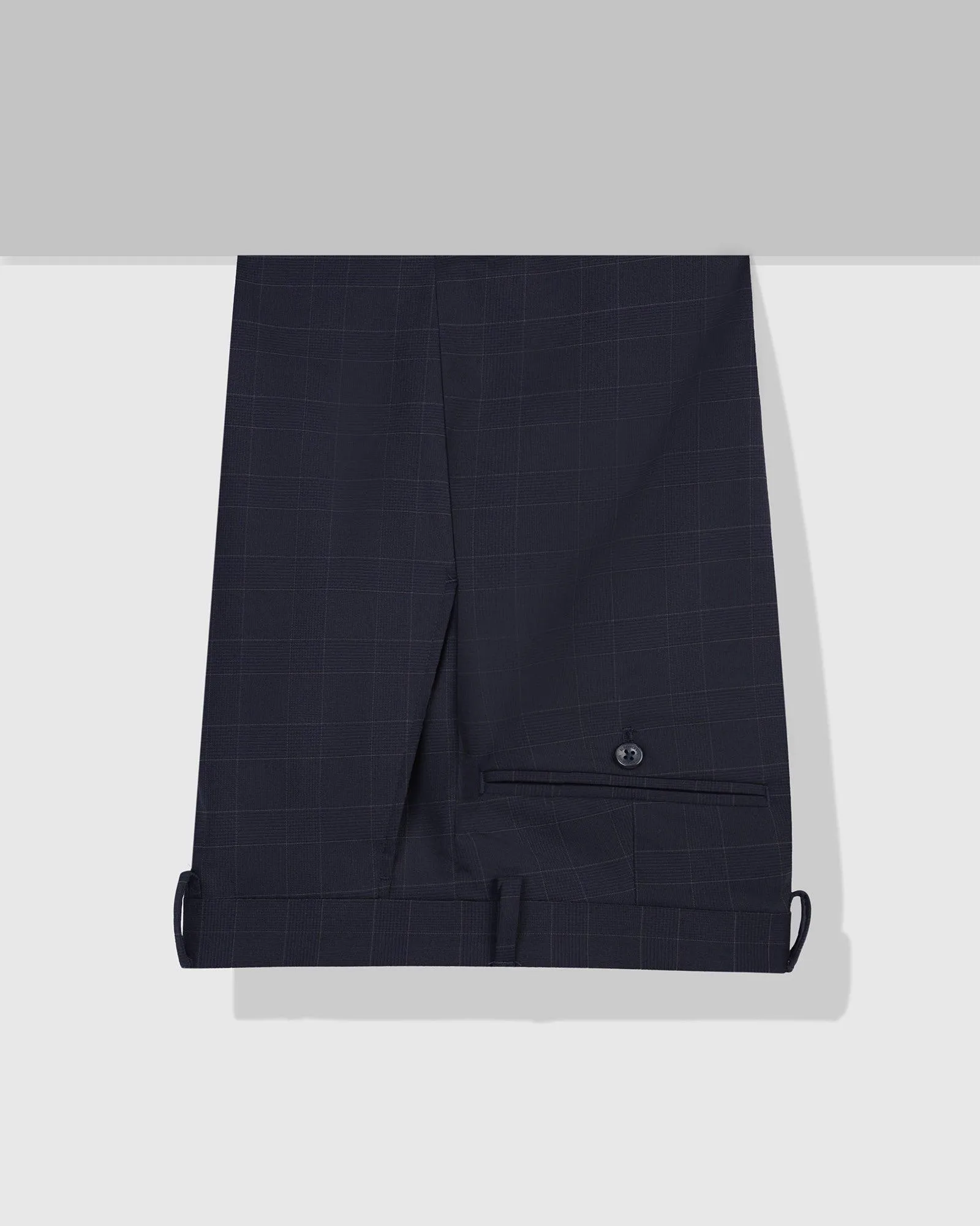 Slim Fit B-91 Formal Navy Check Trouser - Cobalt Flex Fit TaglessLabel