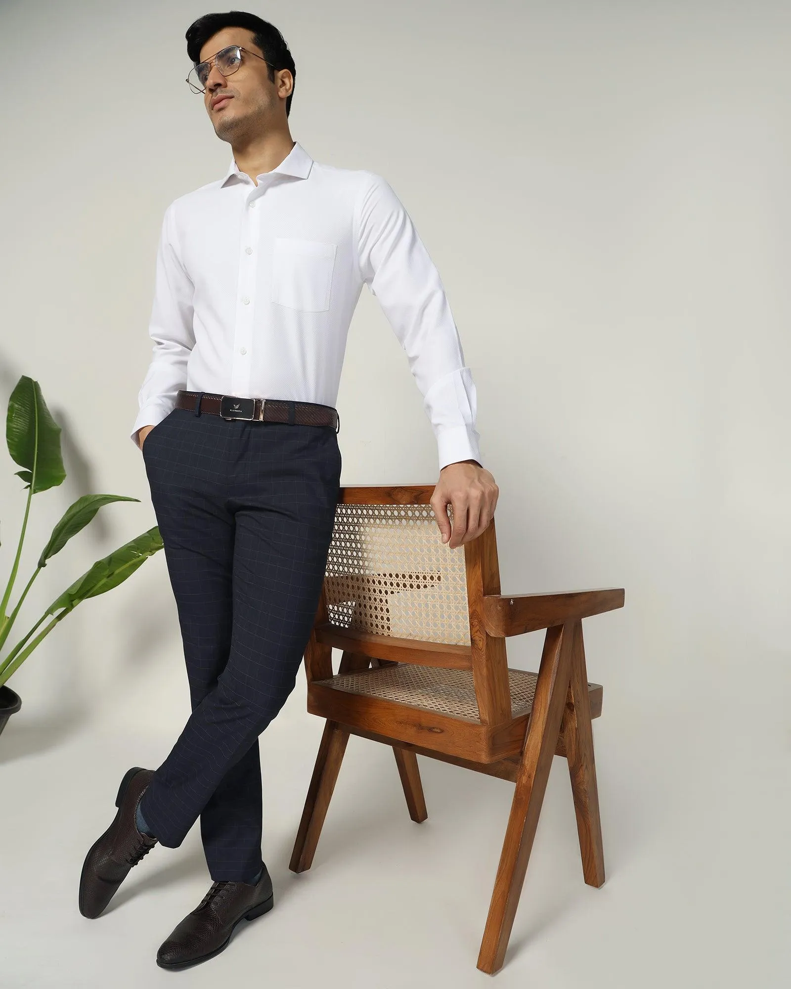 Odor Control Treatment Slim Fit B-91 Formal Navy Check Trouser - Cobalt