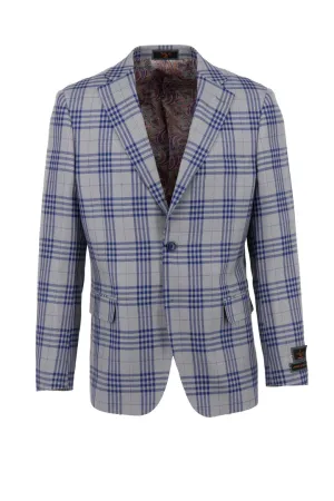 Tiglio Luxe Gray with Navy Windowpane Dolcetto Modern Fit, Pure Wool Jacket TL4269 Layered Collar