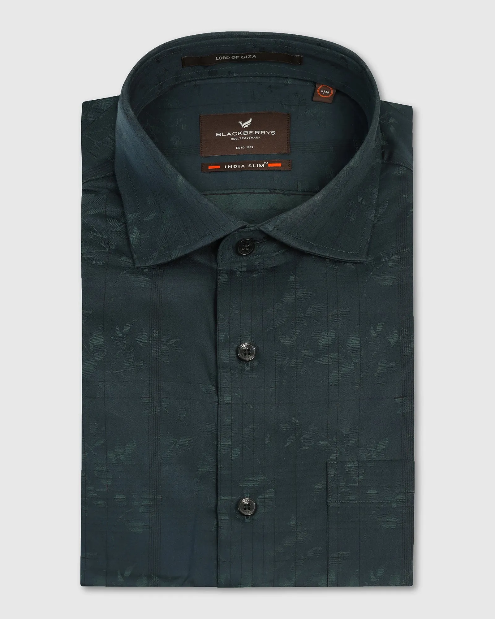 On-The-Go Style Patterned Design Formal Bottle Green Jacquard Shirt - Switch