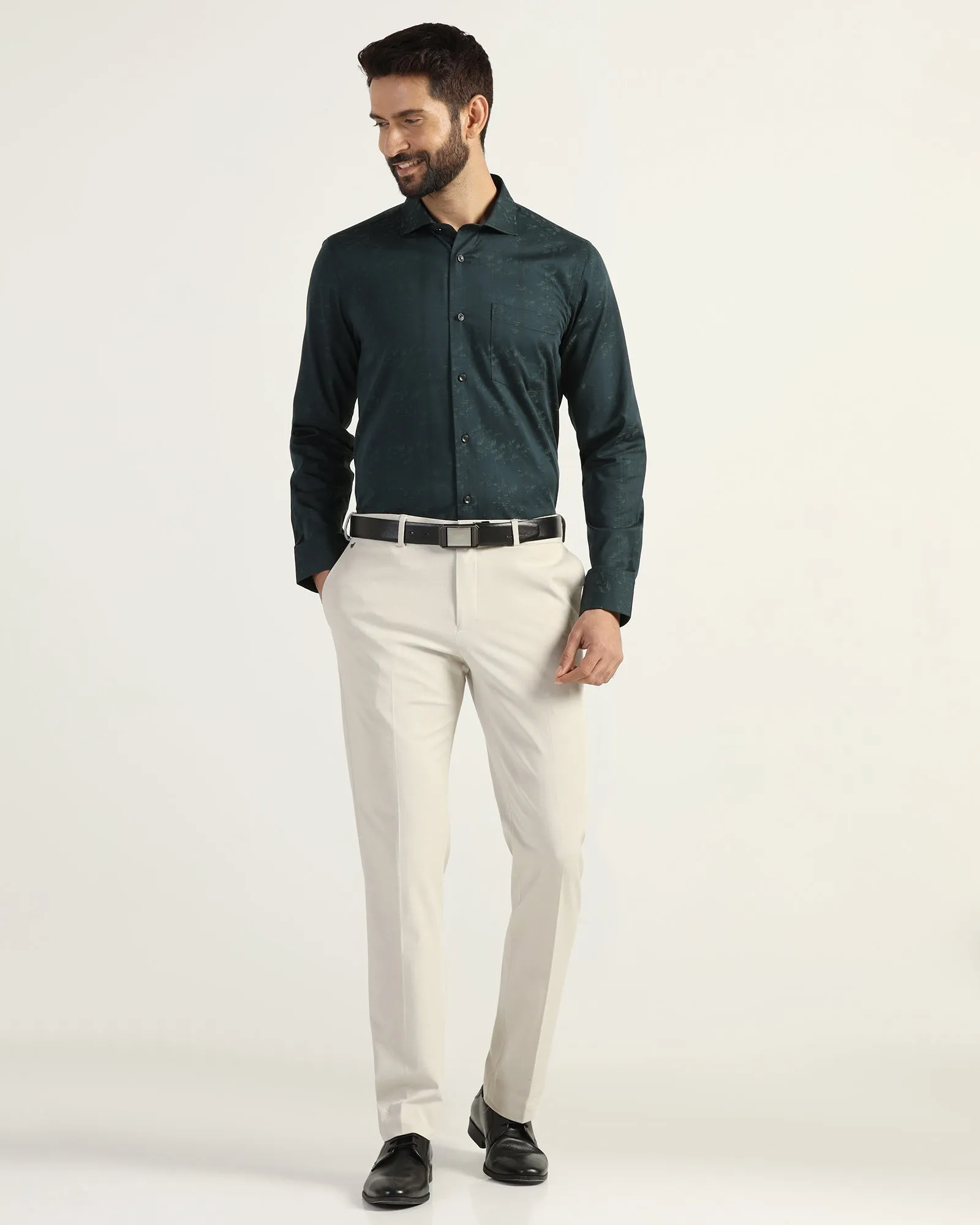 Formal Bottle Green Jacquard Shirt - Switch Ventilated Back Panel Budget Friendly