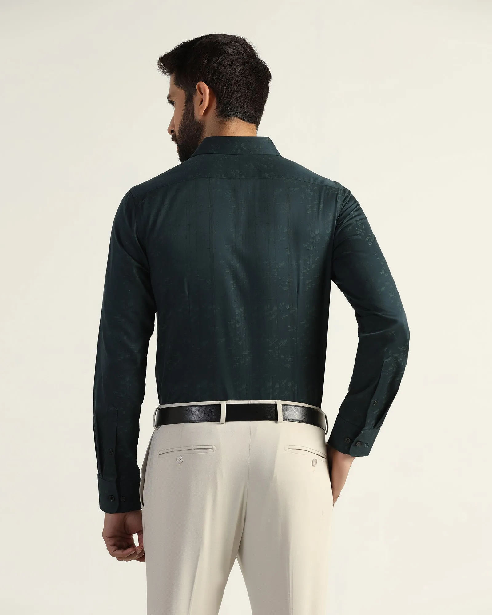 Formal Bottle Green Jacquard Shirt - Switch Reinforced Hems Anti Pilling Surface