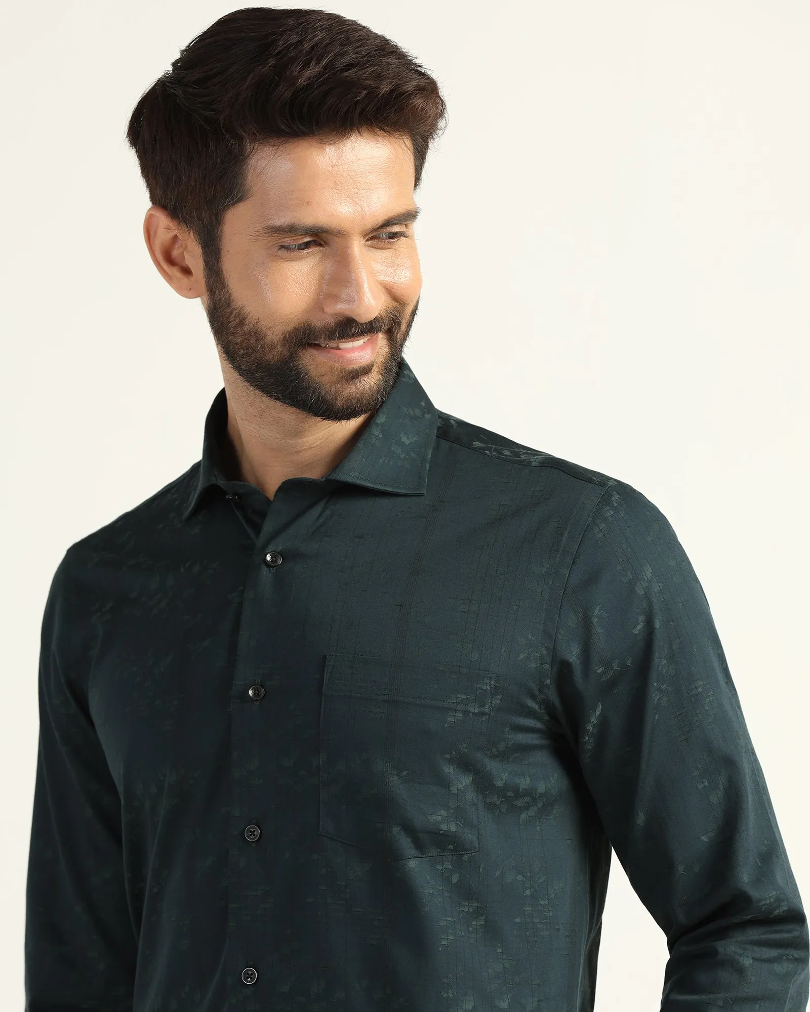 Formal Bottle Green Jacquard Shirt - Switch Twill Weave