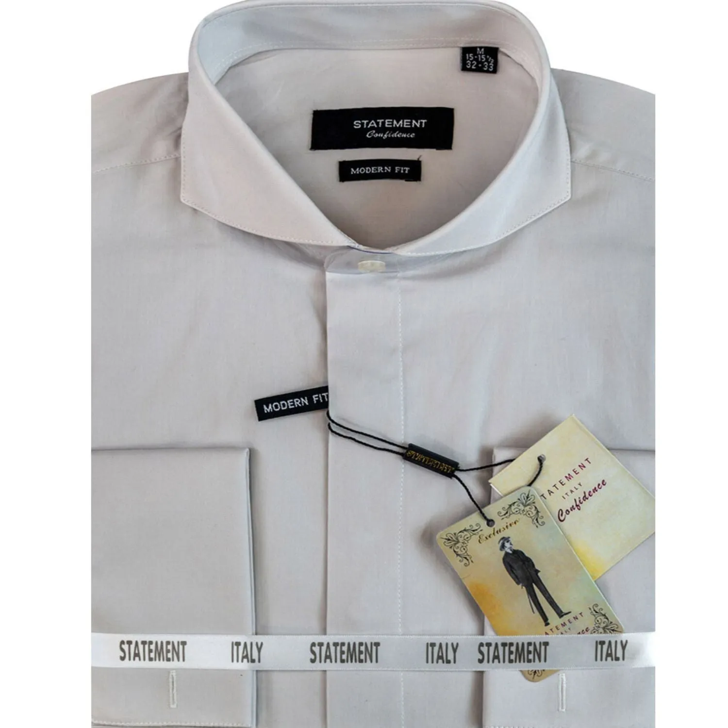 Odor Control Fabric Gliese Collection: Grey Modern Fit Dress Shirt with French Cuffs