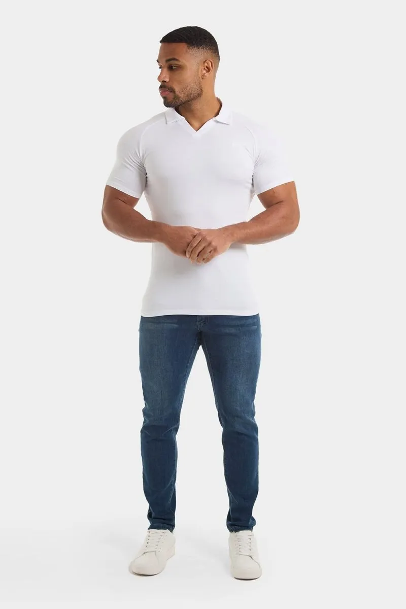 Jersey Buttonless Polo Shirt in White warm weather