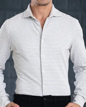 Lightweight Design Versatile Wardrobe Grey White Candy Stripes Polo Shirt