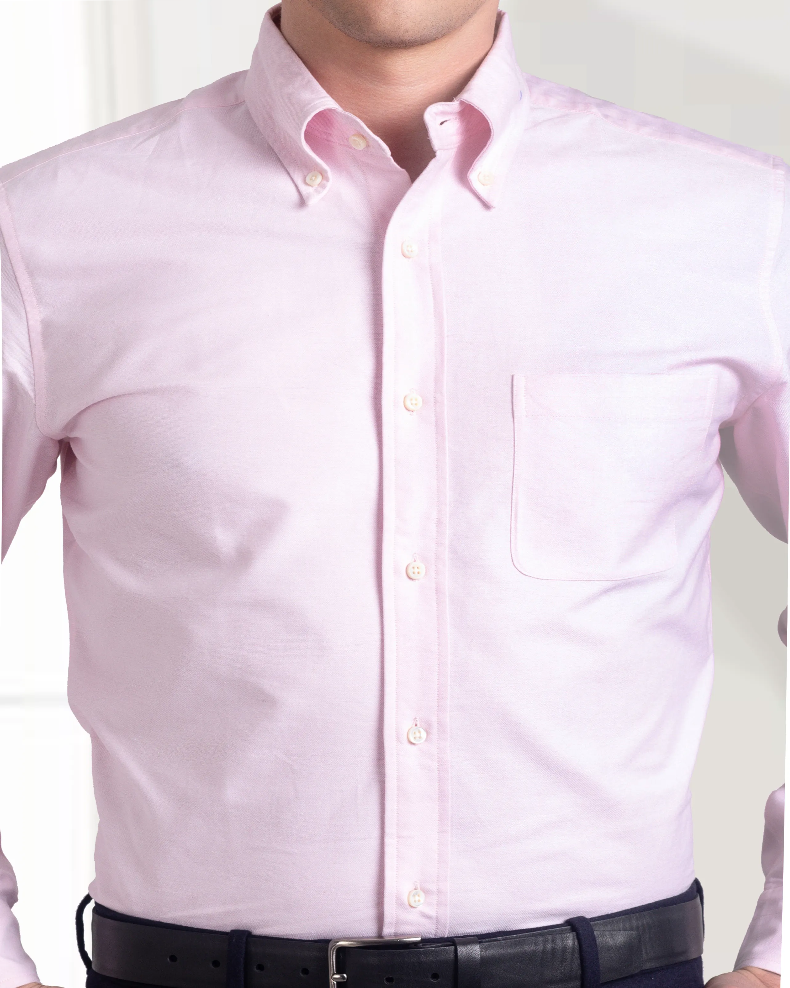 Workwear Style Embroidered Logo EZS Pale Pink Oxford Shirt