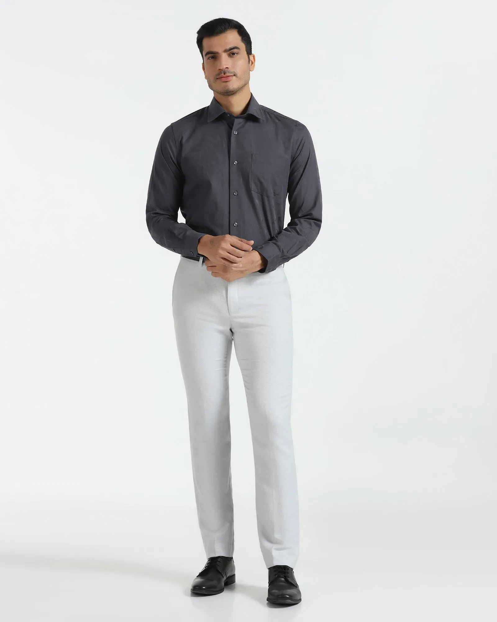 Low Maintenance Formal Charcoal Grey Jacquard Shirt - Riley