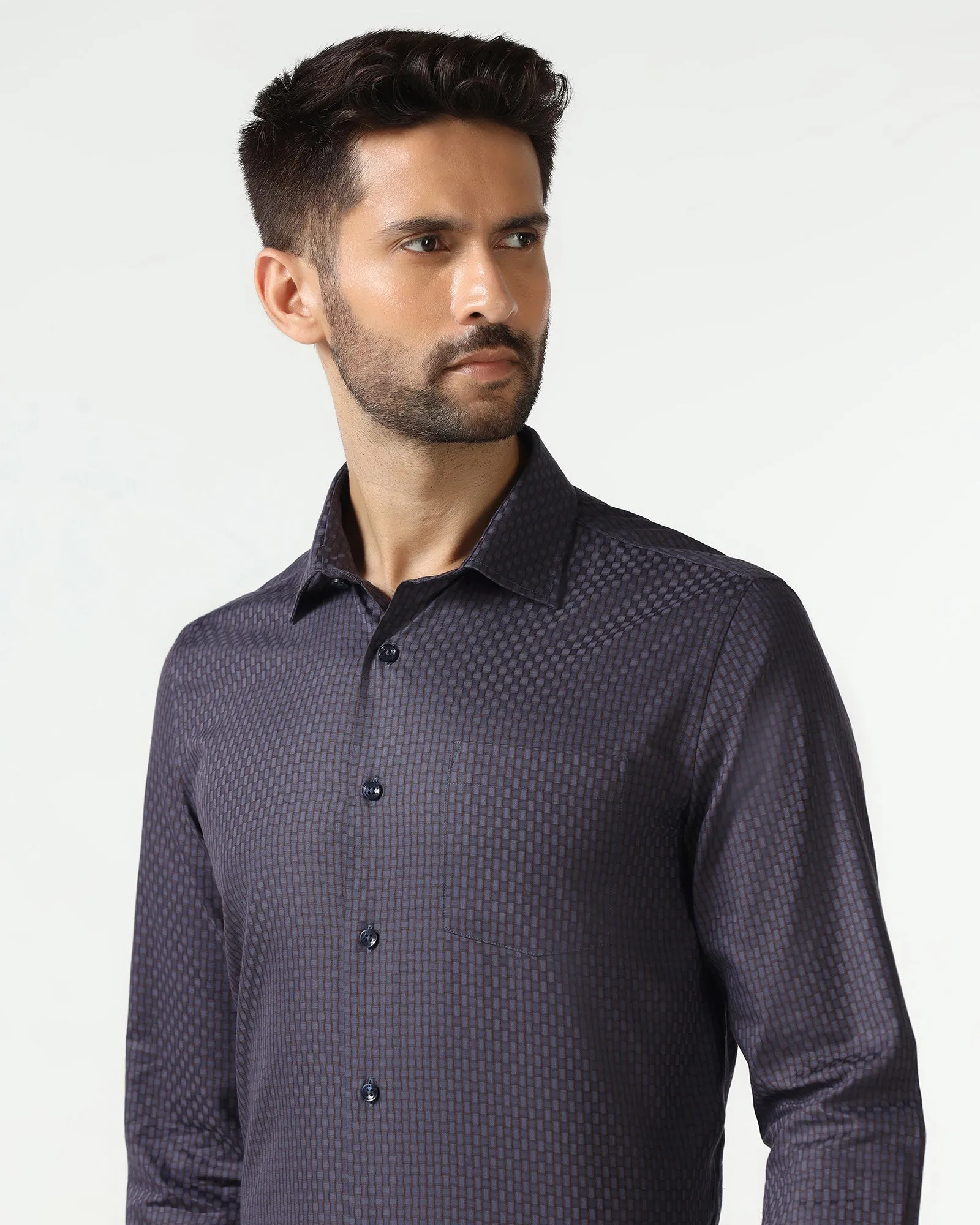 Performance Fabric Plus Size Fit Blue Textured Shirt - Roster