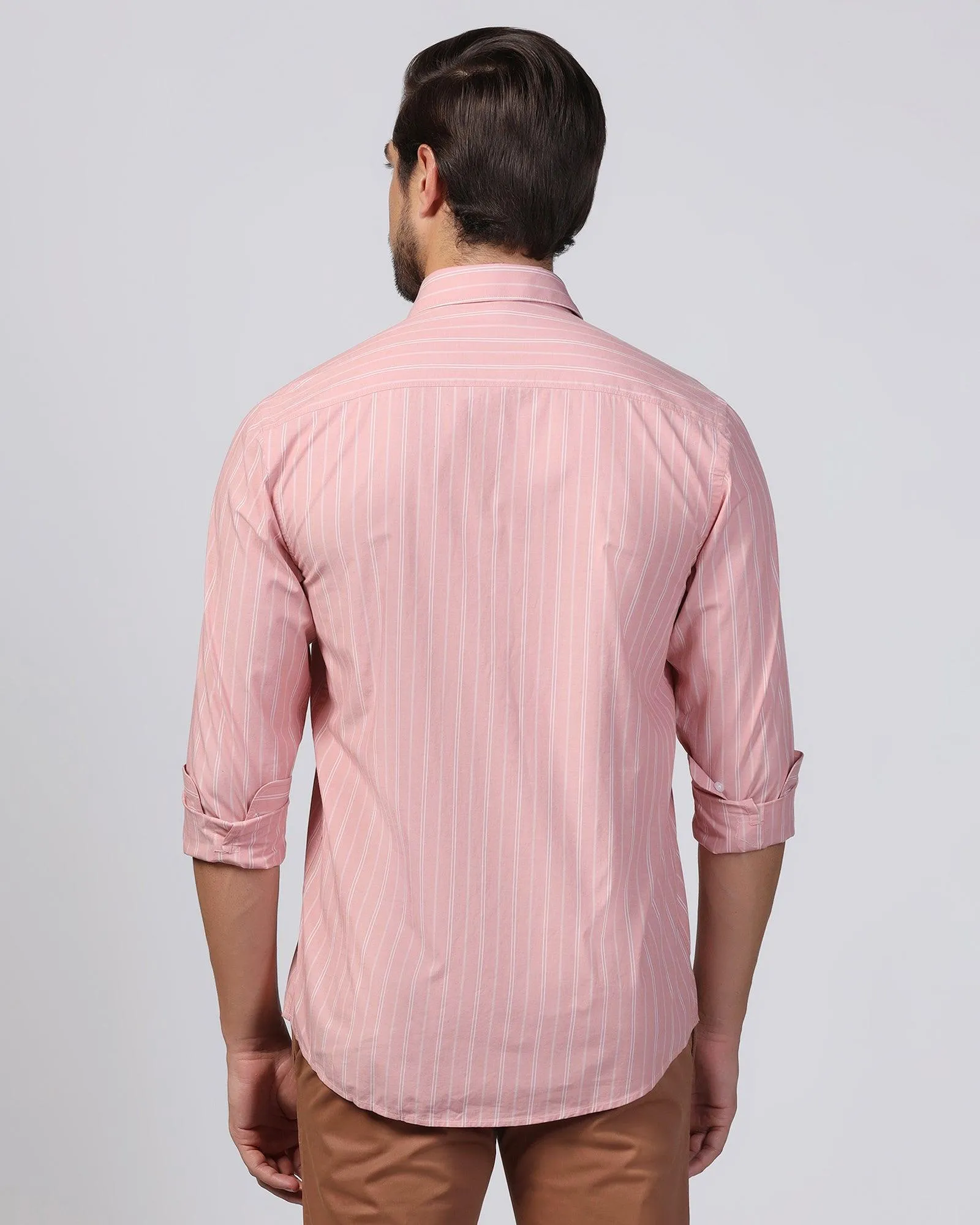 Casual Pink Stripe Shirt - Dollar Layered Hemline