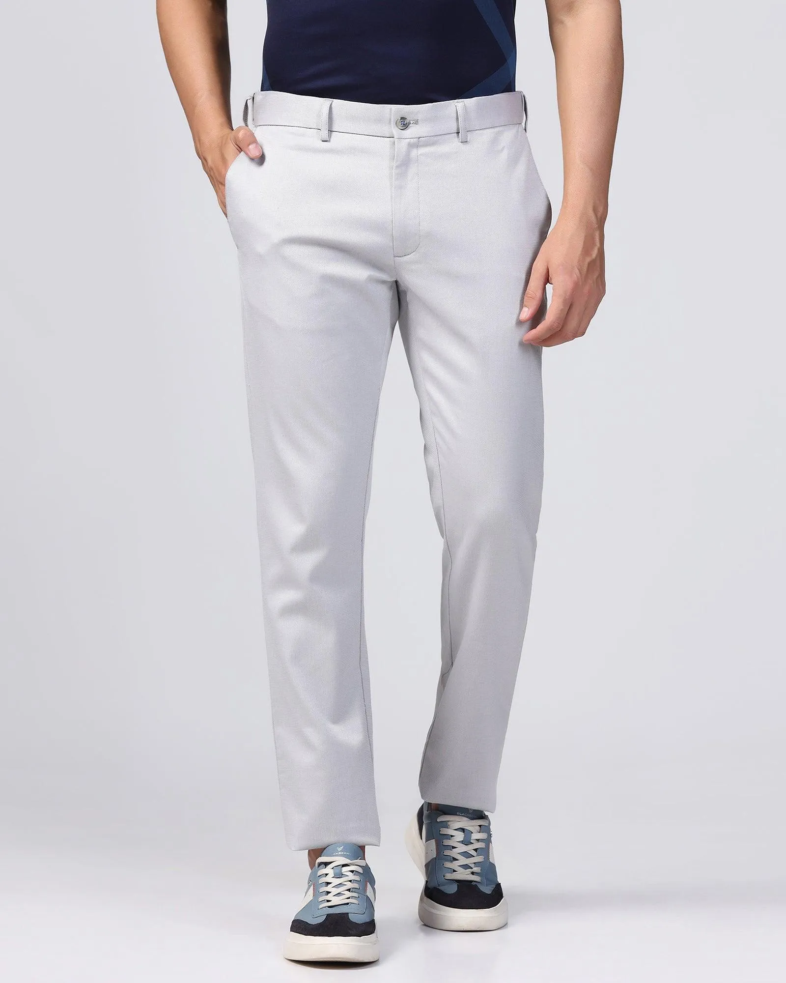 Slim Comfort B-95 Casual Grey Yarn Dyed Khakis - Royal High Rise Smooth Fabric