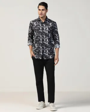 Seamless construction Slim Fit B-91 Casual Black Textured Khakis - Kart