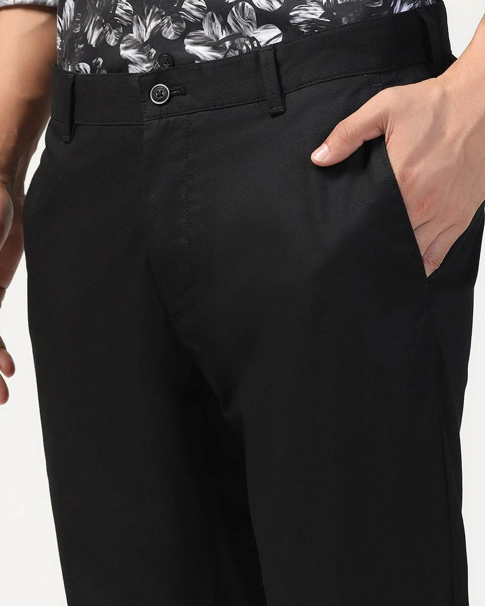 Smart Comfort Slim Fit B-91 Casual Black Textured Khakis - Kart