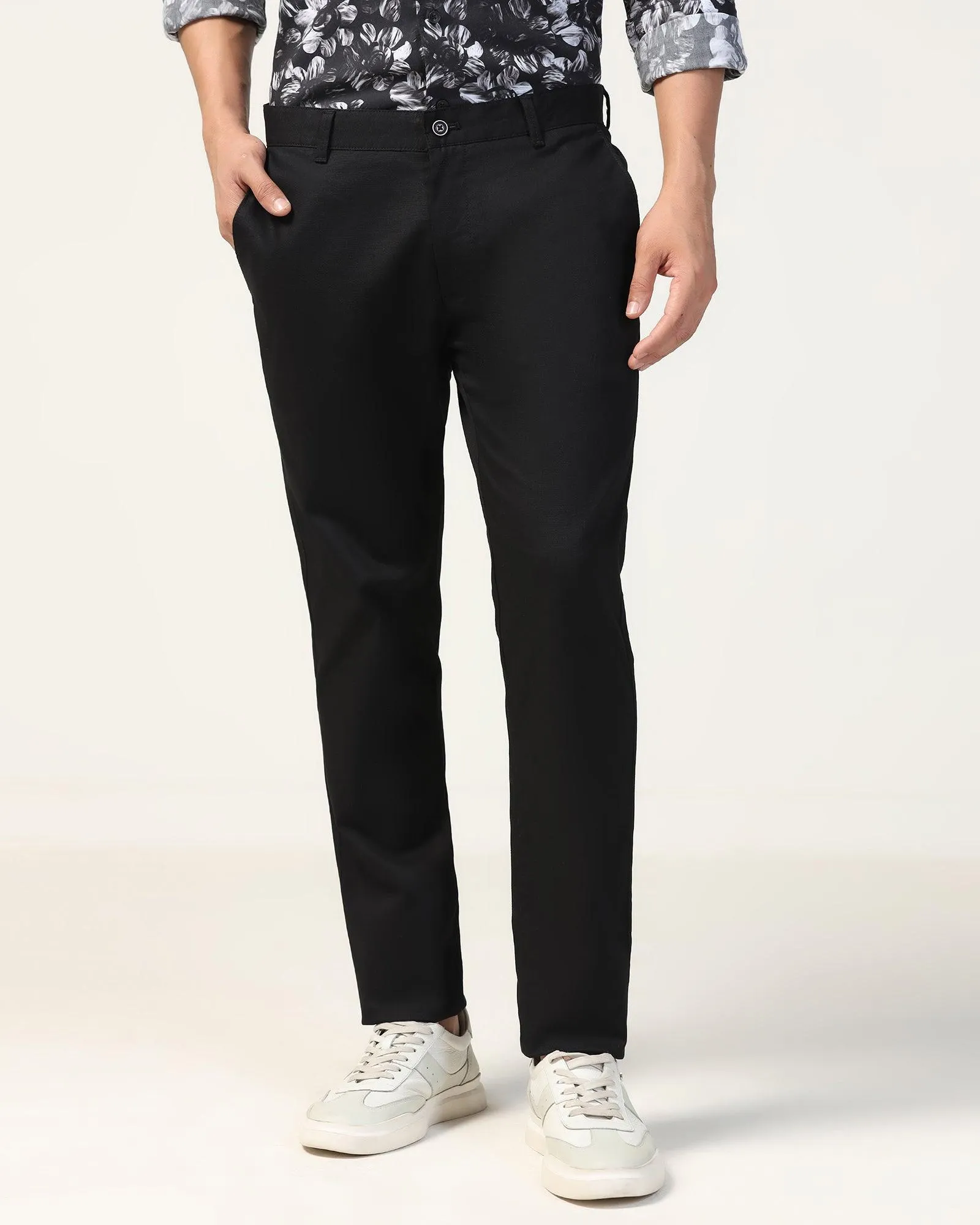 Stylish Wear Slim Fit B-91 Casual Black Textured Khakis - Kart