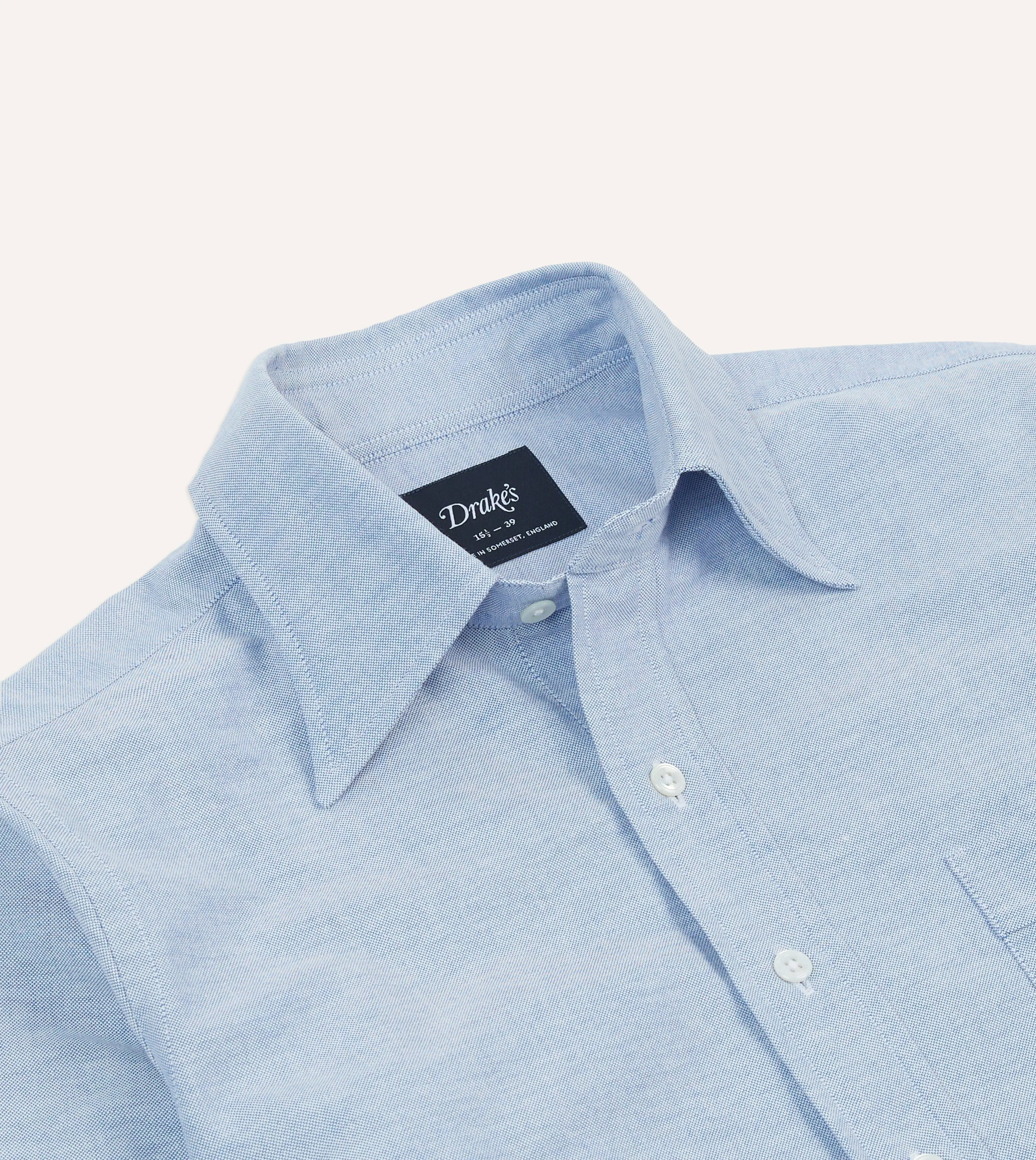 Blue Cotton Oxford Cloth Long Point Collar Shirt Polo Style