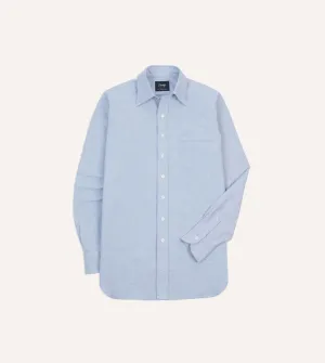 Reinforced Seams Temperature Regulating Blue Cotton Oxford Cloth Long Point Collar Shirt