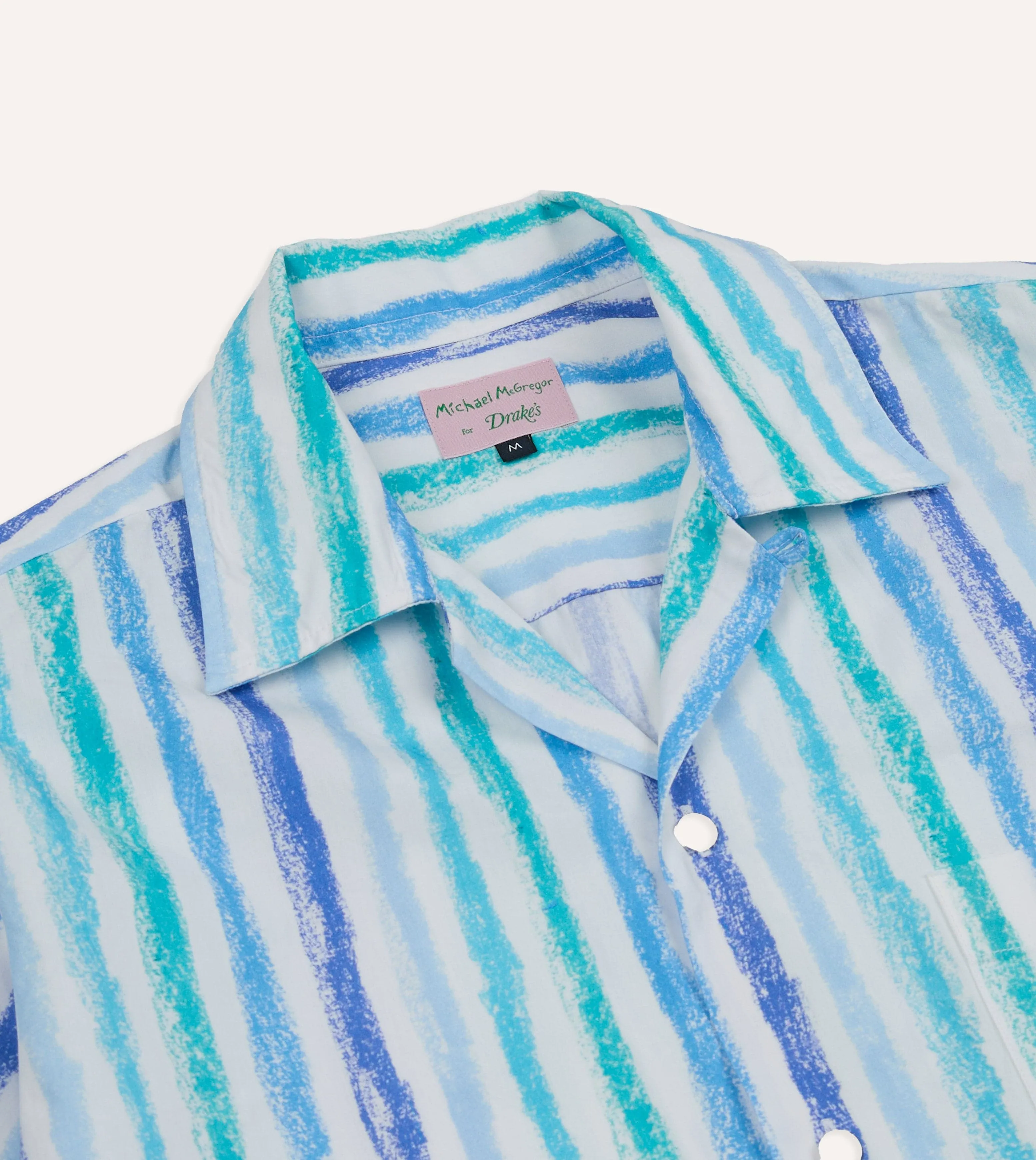 Michael McGregor for Drake's Stripe Camp Collar Shirt Youth fashion