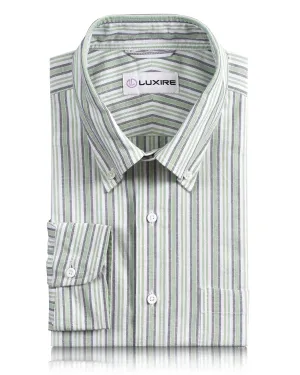 Oxford: Shades of Green Mauve Stripes Shirt Twill Weave Dressy look
