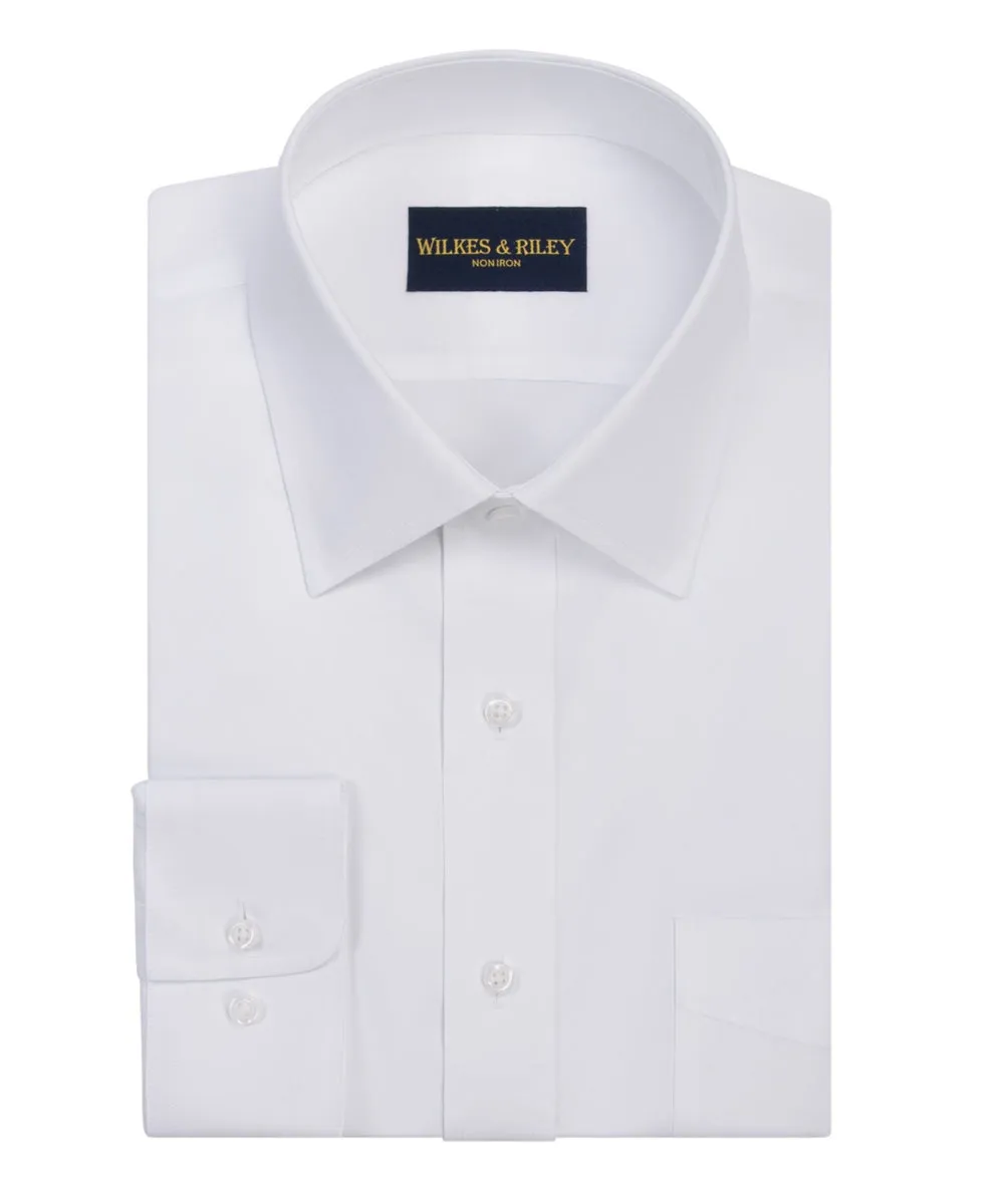 Moisture Management Tech Wilkes & Riley Classic Fit Spread Collar All Cotton Non-Iron Pinpoint Oxford Dress Shirt in White