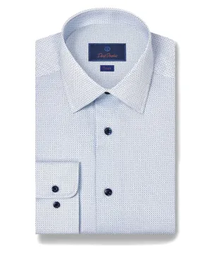 Wrinkle Free Care David Donahue Trim Fit Micro Print Dress Shirt in White/Blue