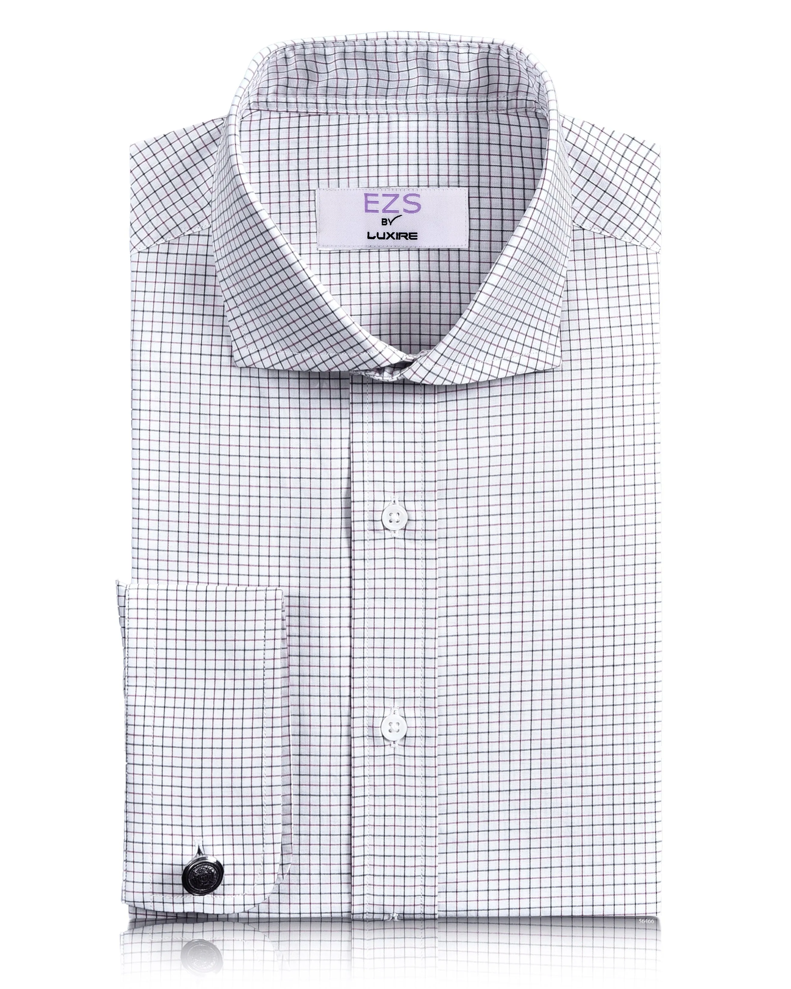 EZS Mauve Black Tattersall Checks on White Shirt Loose Fit