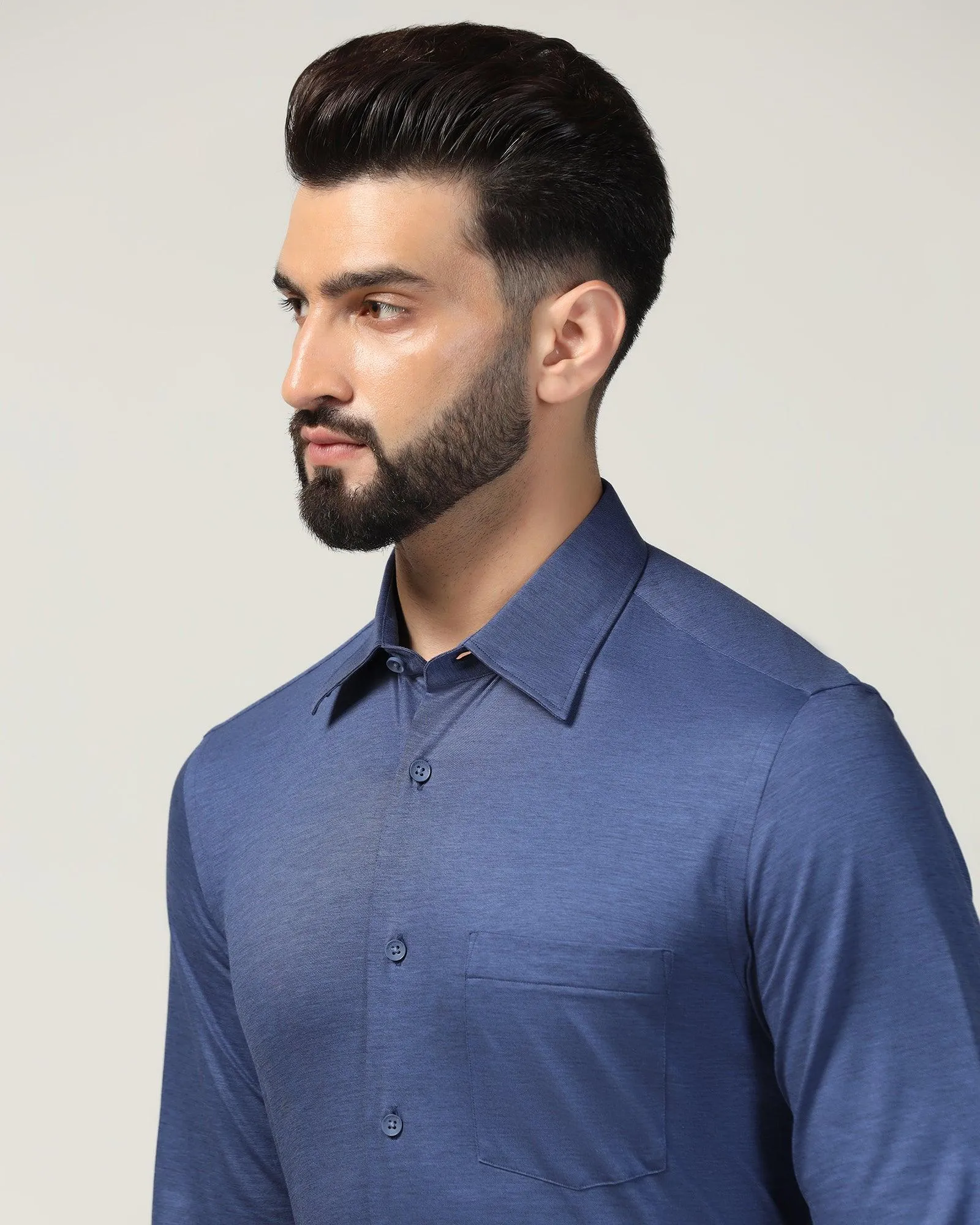 family gathering Split hem Formal Cobalt Solid Shirt - Boone