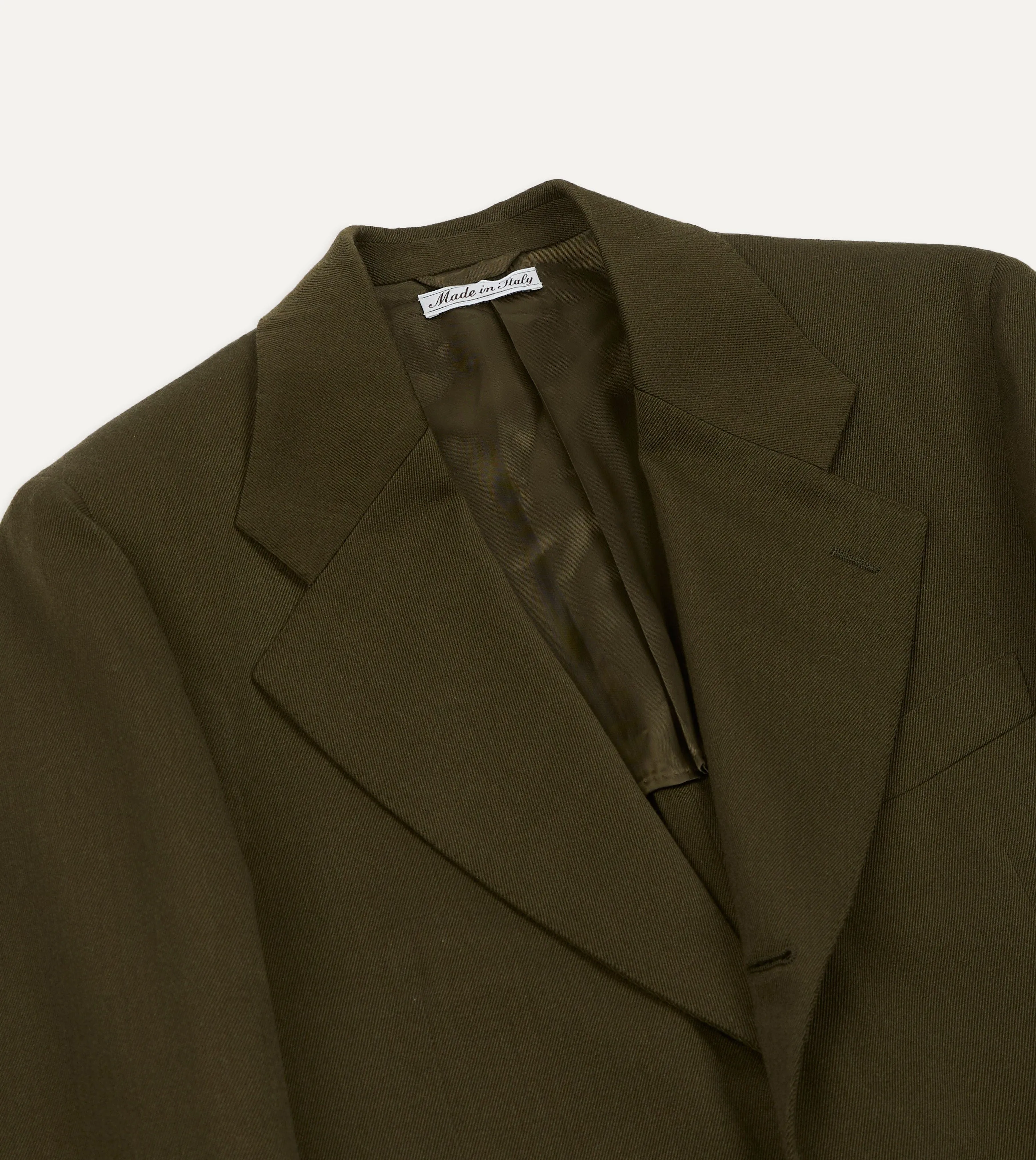Olive Wool-Cotton Tailored Jacket Zippered Pockets
