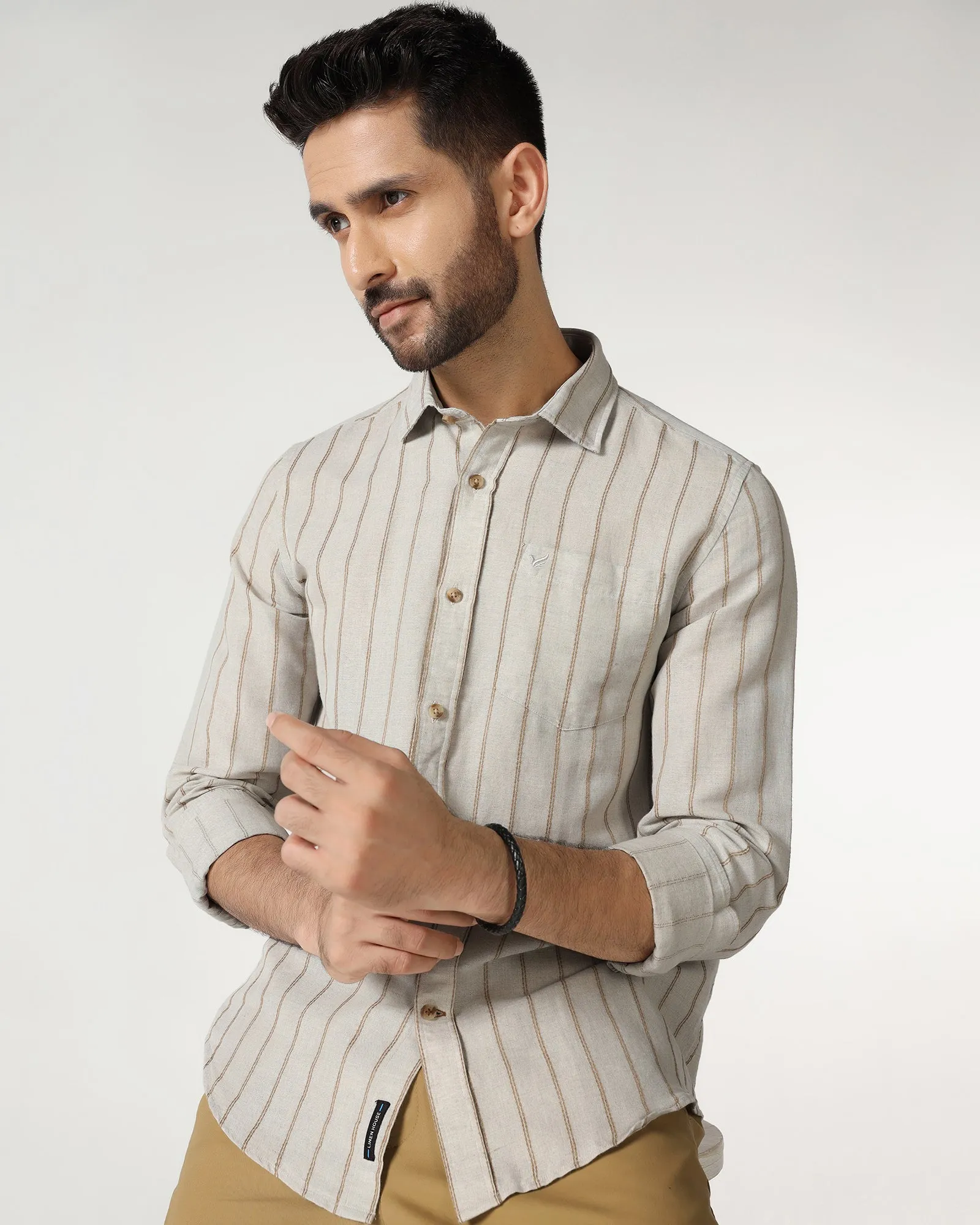 birthday celebration Natural Linen Stripe Shirt - Raydon