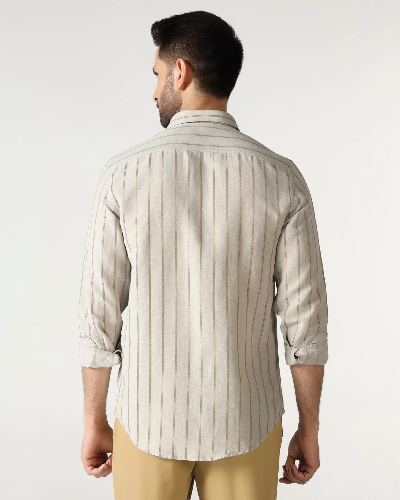 wrinkle free Unisex style Natural Linen Stripe Shirt - Raydon