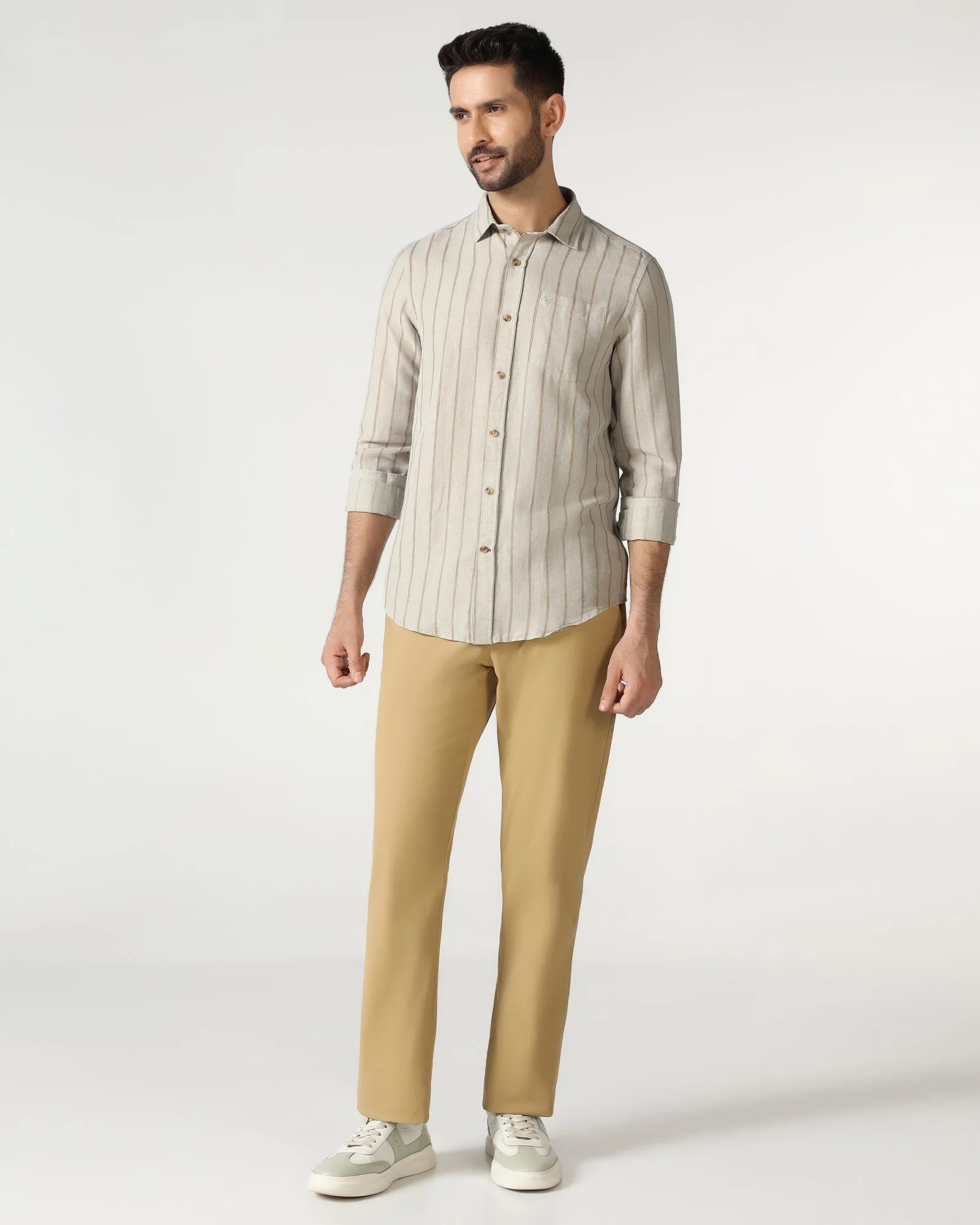 Sporty Look Natural Linen Stripe Shirt - Raydon