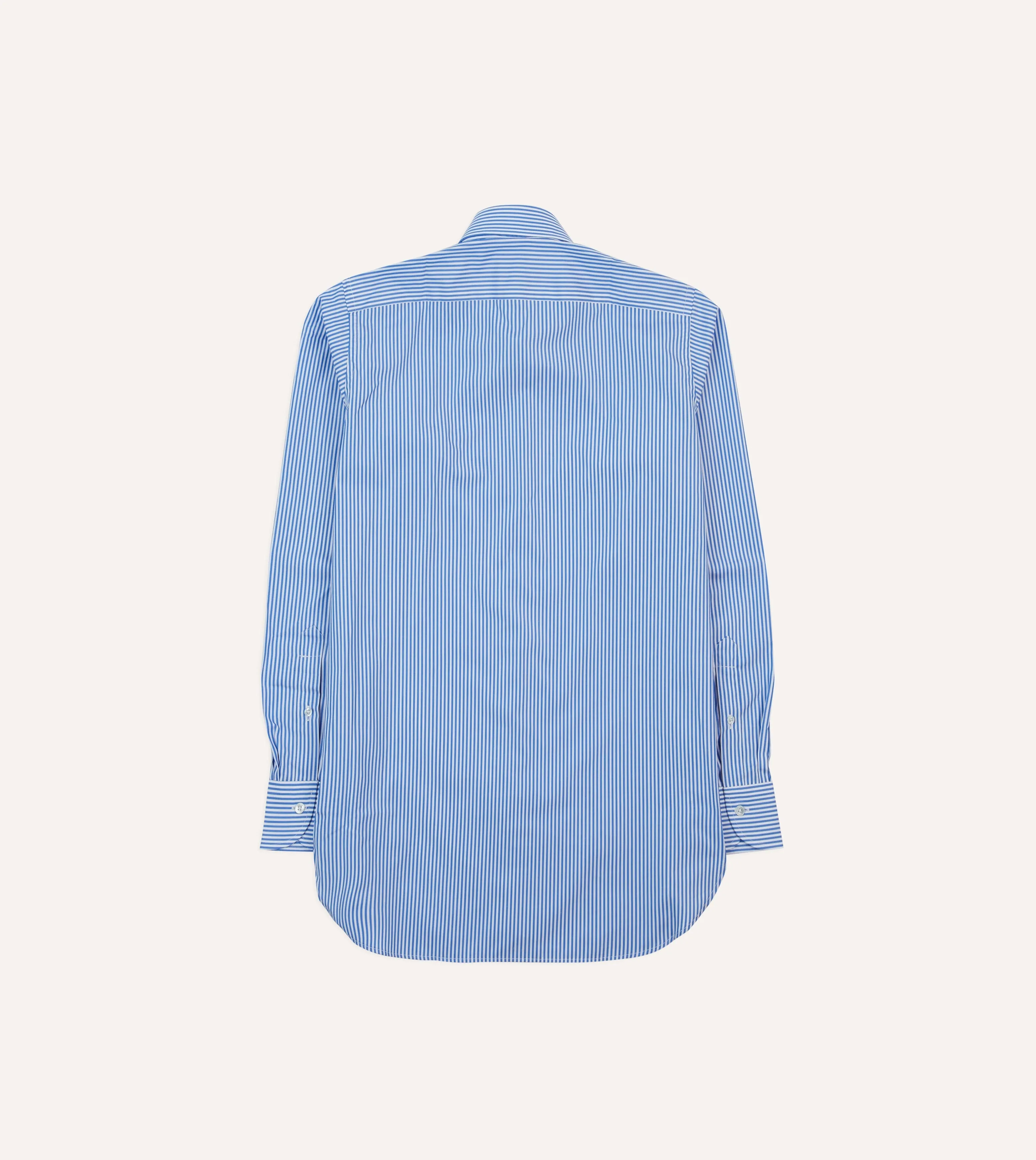 Work From Home Dark Blue and White Bengal Stripe Spread Collar Cotton Poplin Shirt