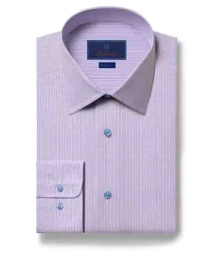 Relaxed Comfort Asymmetrical Cut David Donahue Regular Fit Micro Dobby Dress Shirt in White/Lilac
