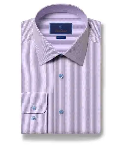 David Donahue Regular Fit Micro Dobby Dress Shirt in White/Lilac Trendsetting Lightweight Layers