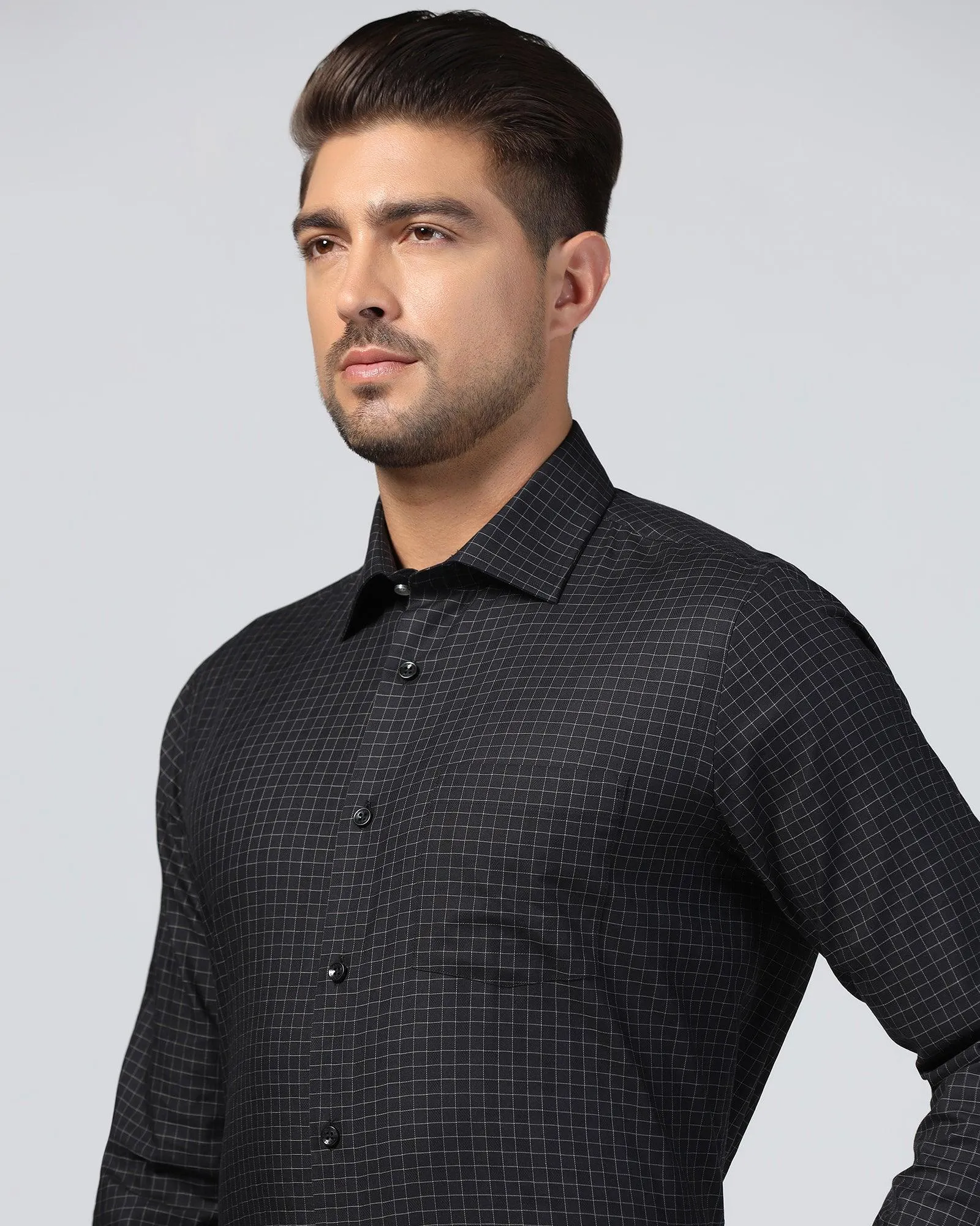 Formal Black Check Shirt - Watson Pocket Detailing