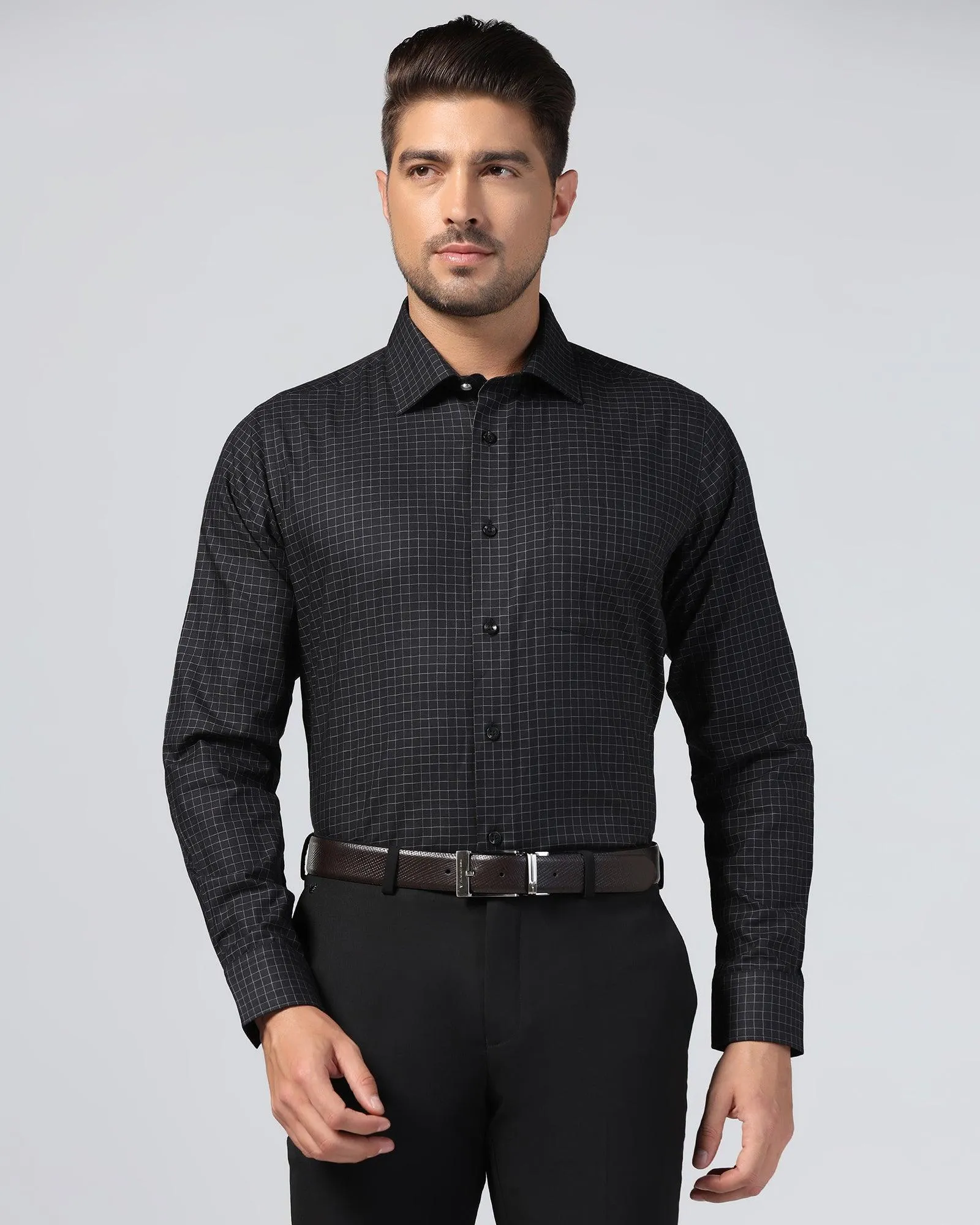 Loose style Formal Black Check Shirt - Watson