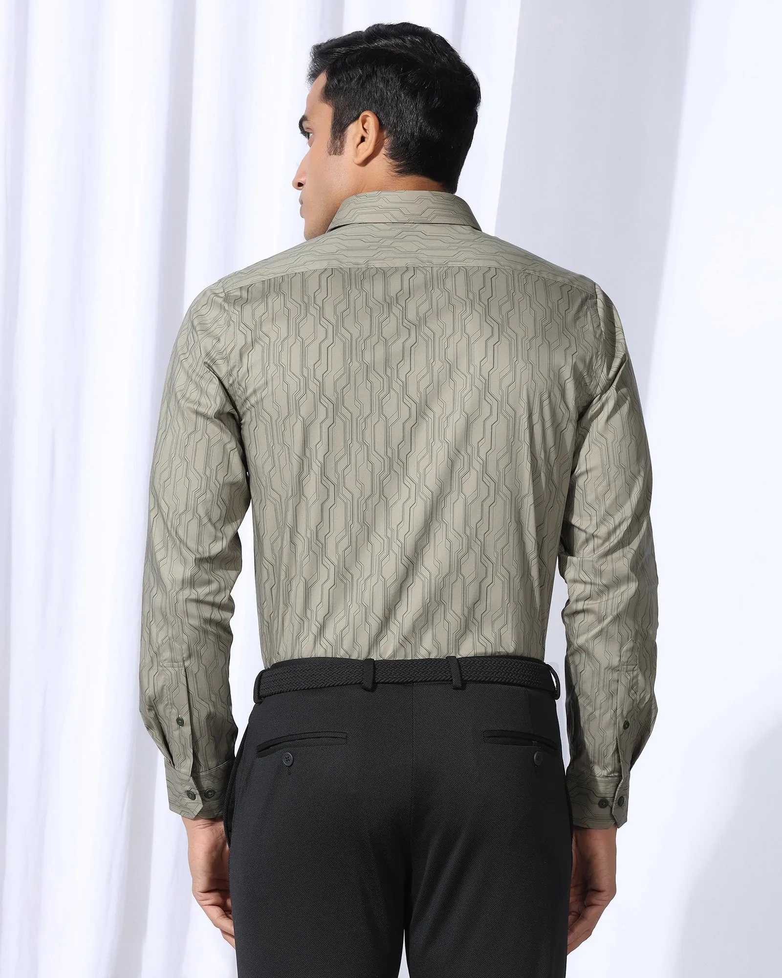 TechPro Formal Green Printed Shirt - Blade Year-Round Wear