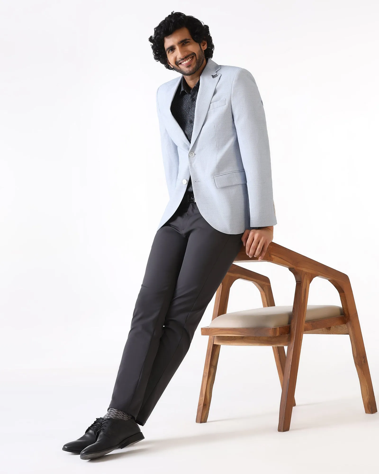 Unisex Casual Fit Winter Fashion Formal Blue Textured Blazer - Barca