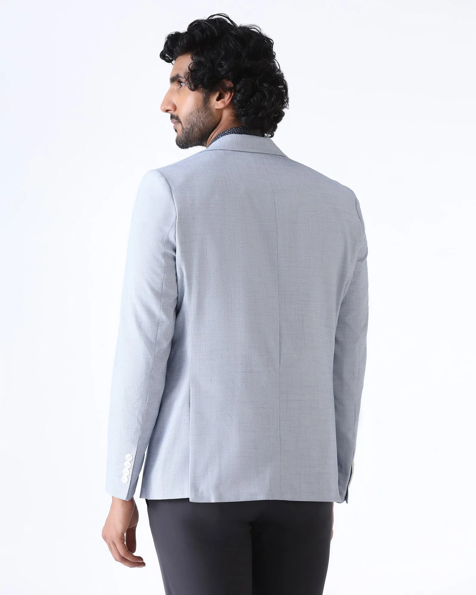 Breathable Outer Shell DoubleLayered Collar Formal Blue Textured Blazer - Barca