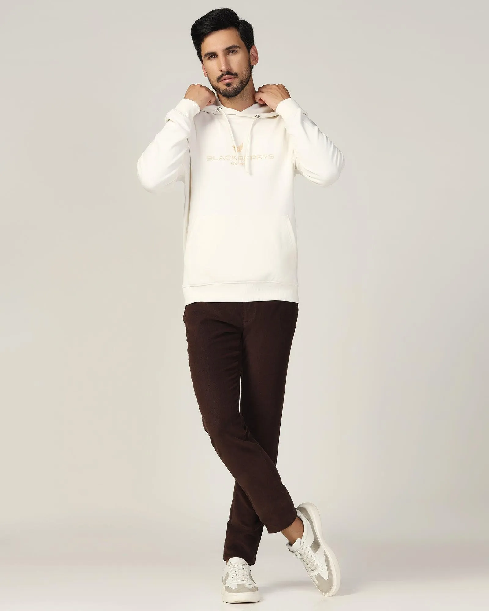 Elastic cuffs Fearless Mode Hoodie Off White Solid Sweatshirt - Feb