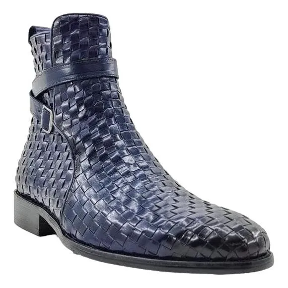 Carrucci  Navy Basket Weave Buckle Boots ZipUp