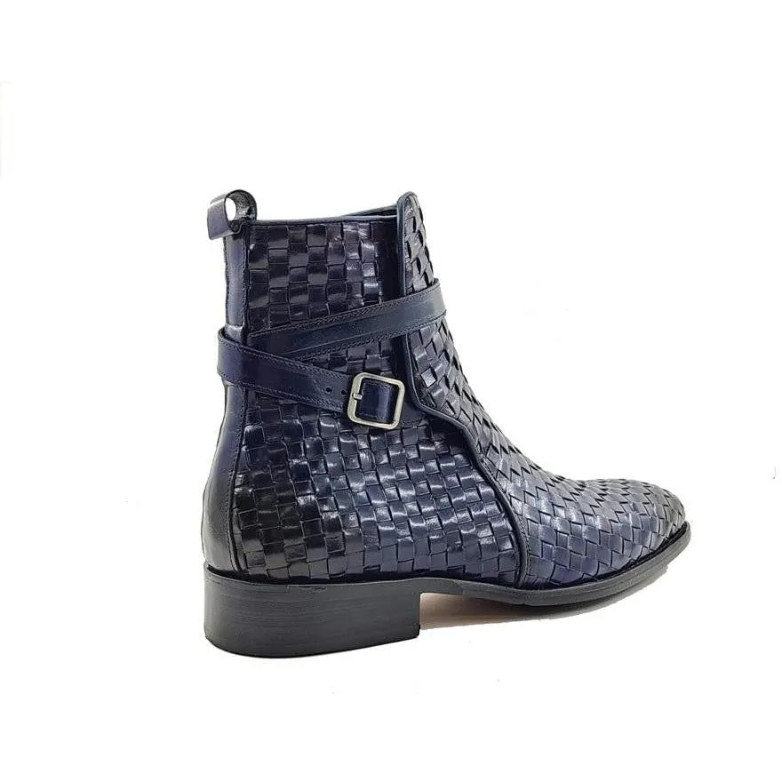 Carrucci  Navy Basket Weave Buckle Boots Heavy Duty