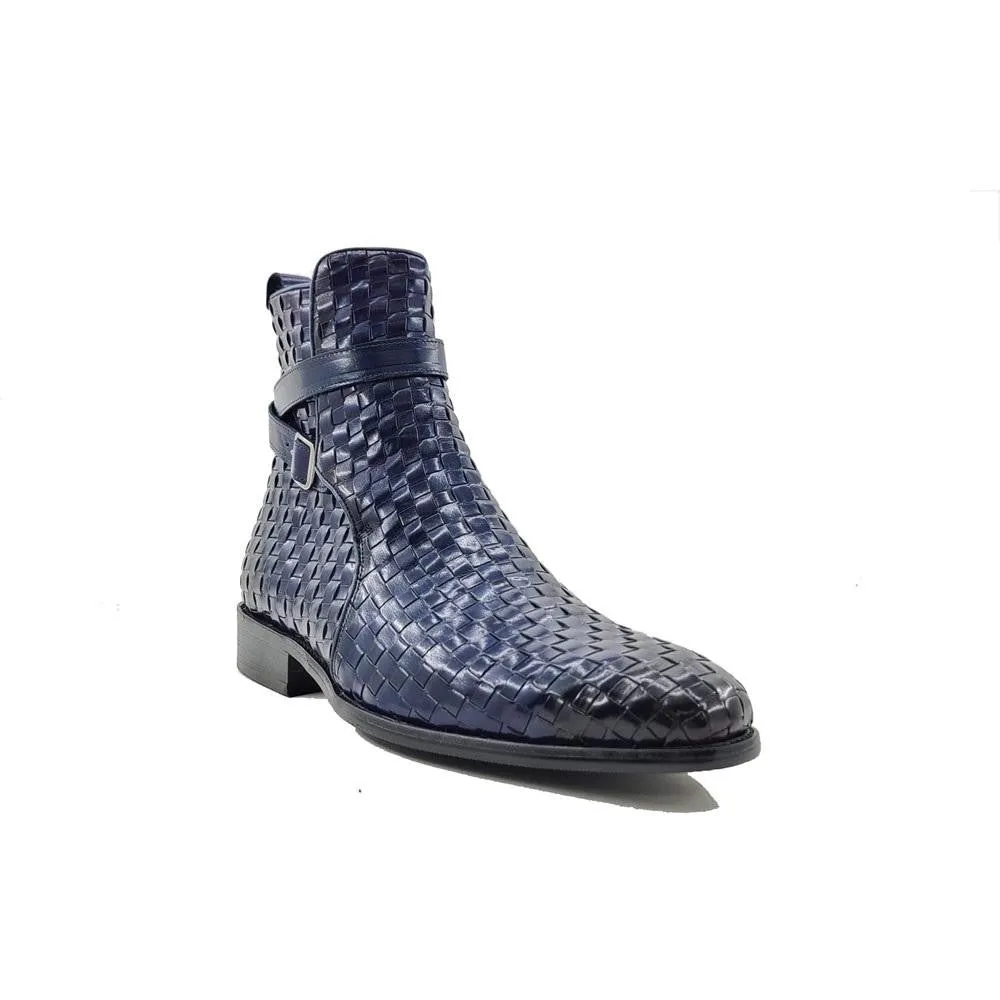 Carrucci  Navy Basket Weave Buckle Boots Firm Hold Lightweight Construction