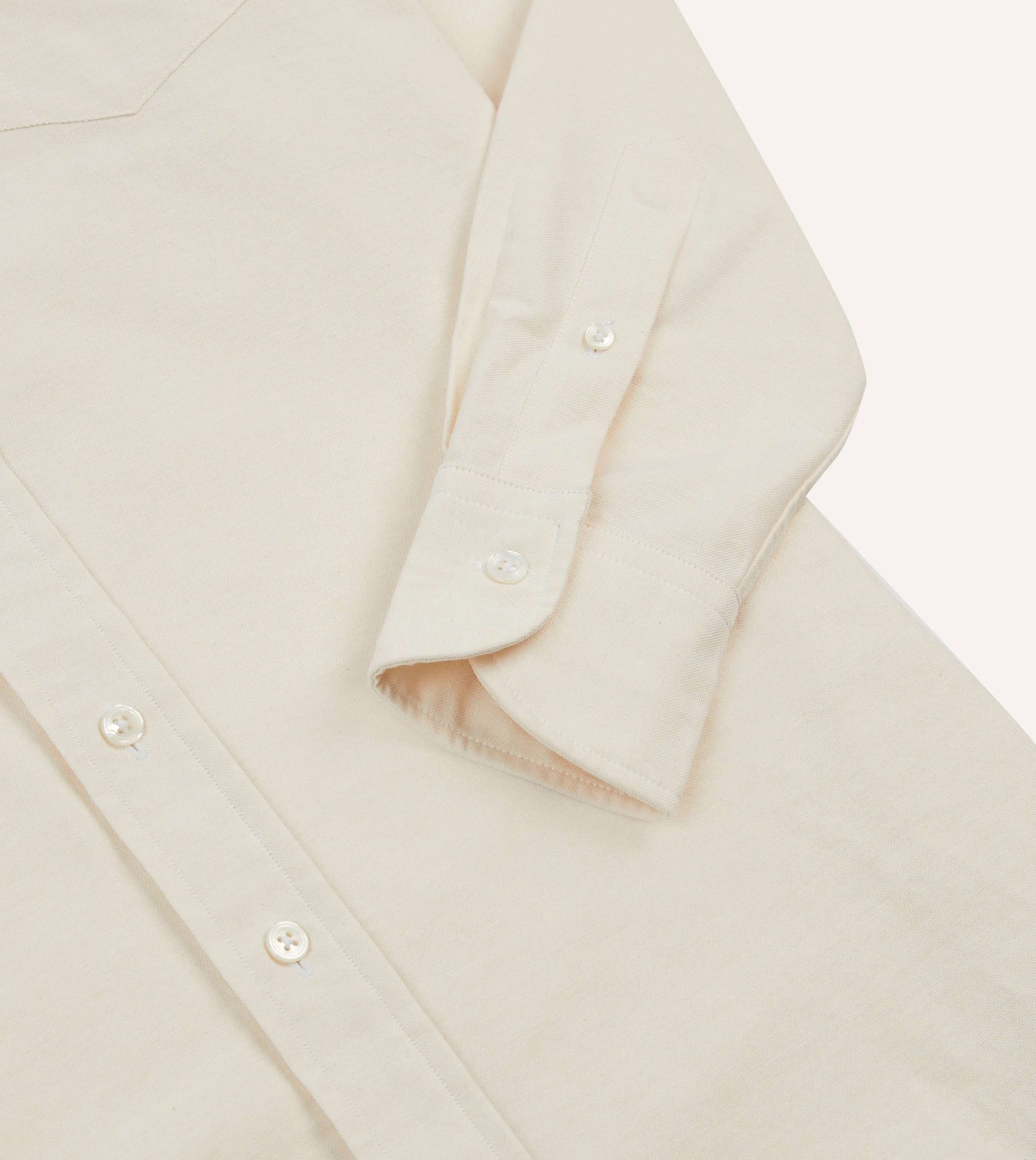 Resort Wear Cream Cotton Oxford Cloth Long Point Collar Shirt