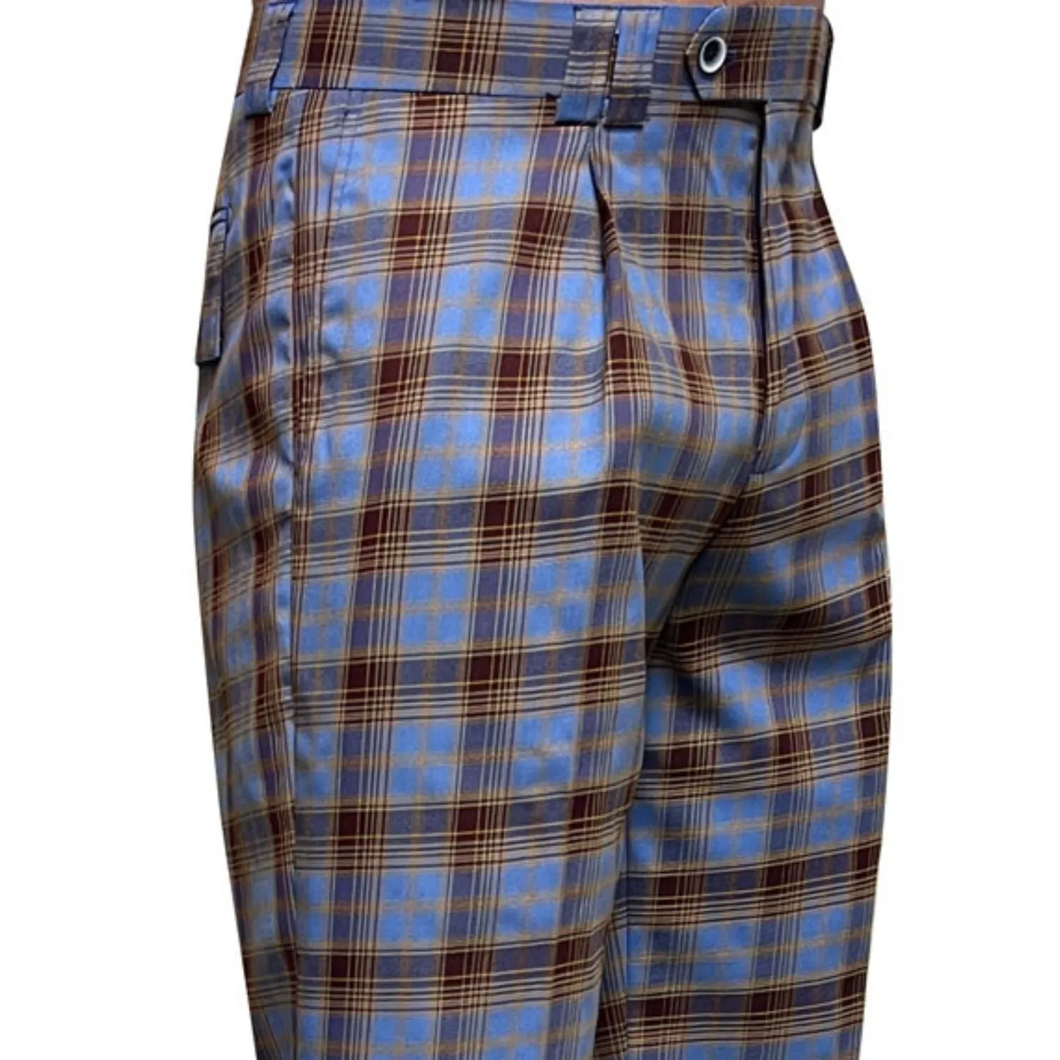 Antlia Collection: Blue Plaid Wide-Leg Pants Anti Cling Finish