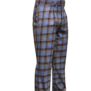 Antlia Collection: Blue Plaid Wide-Leg Pants Recycled Polyester Blend Comfortable Waistband