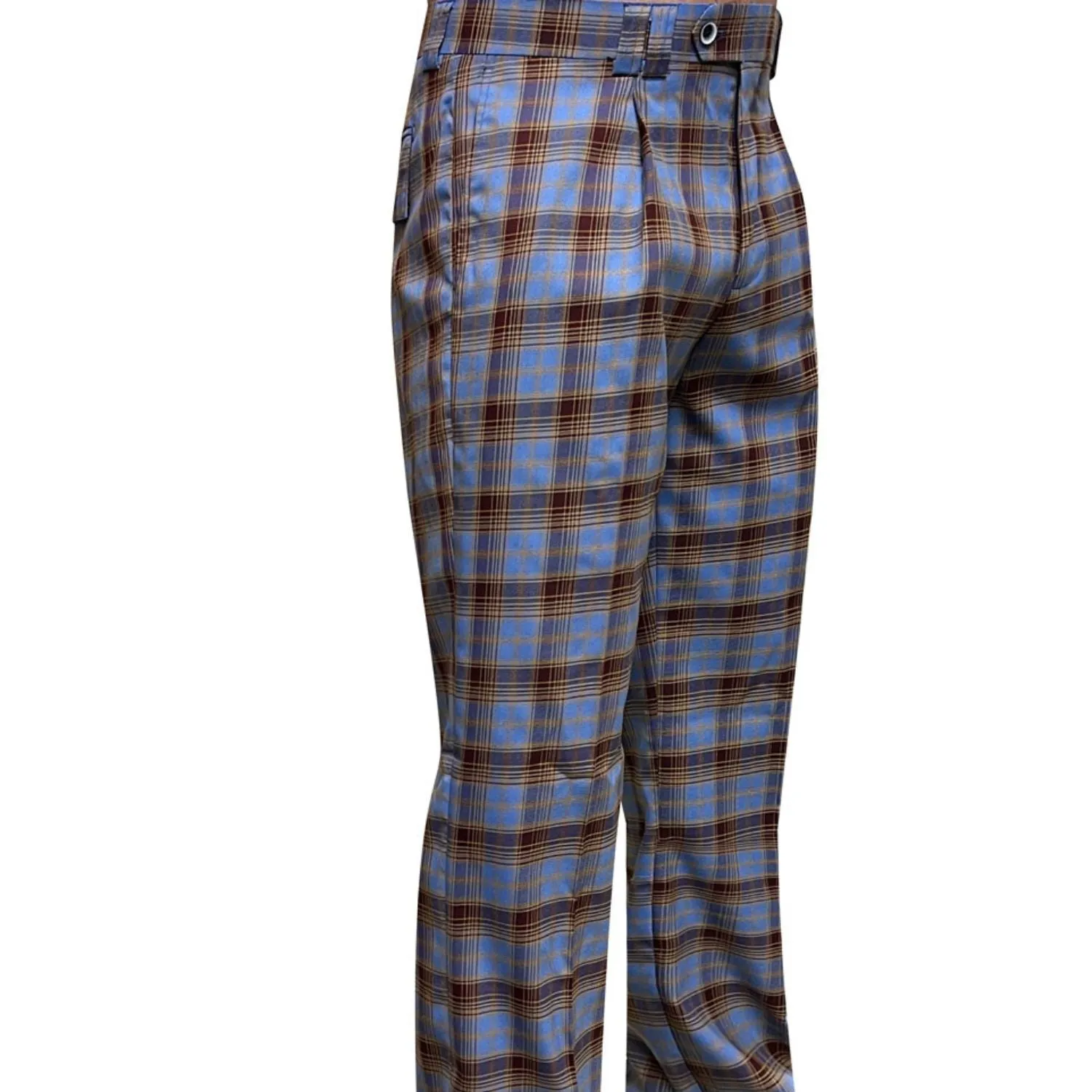 Antlia Collection: Blue Plaid Wide-Leg Pants Recycled Polyester Blend Comfortable Waistband