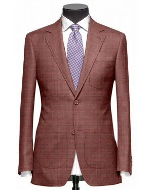 EThomas Dark Salmon Pink Windowpane Checks Jacket Strong Zip Transitional Weather Piece