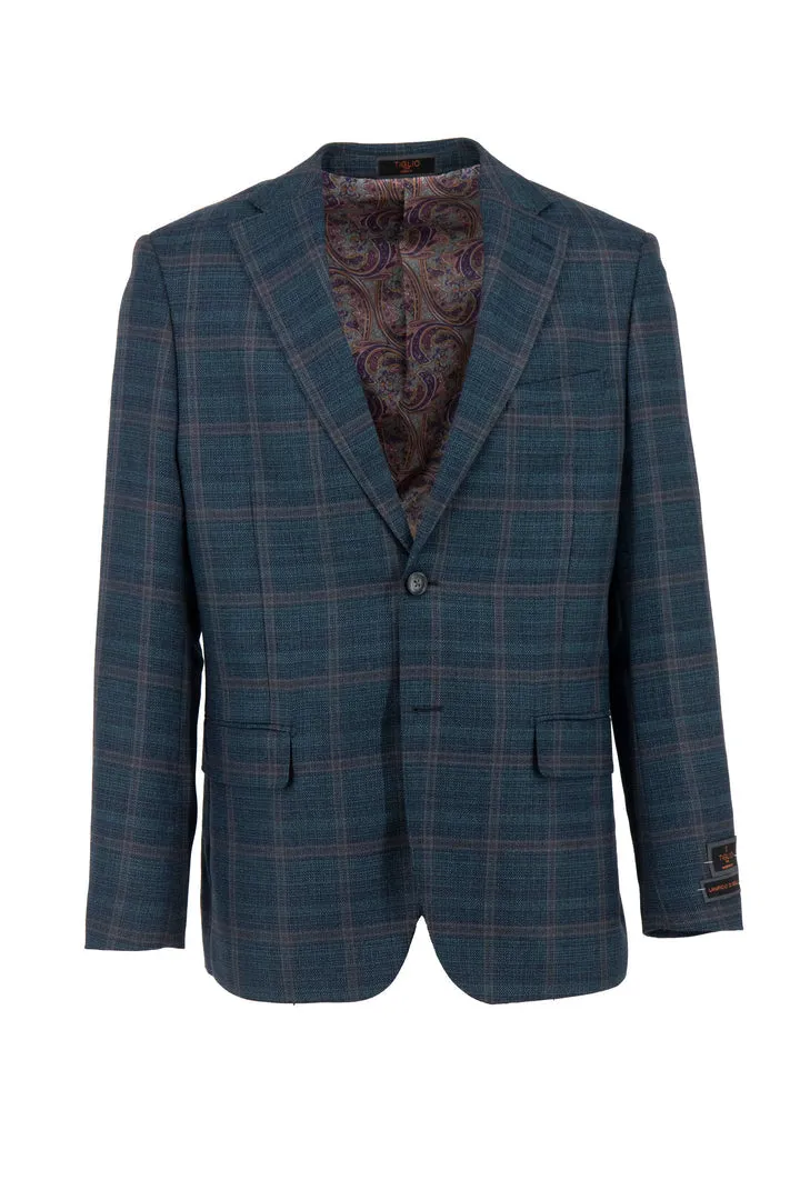 Tiglio Luxe Peacock With Windowpane Dolcetto Modern Fit, Pure Wool Jacket TL7521 Thermo Regulating Rainy Day Option